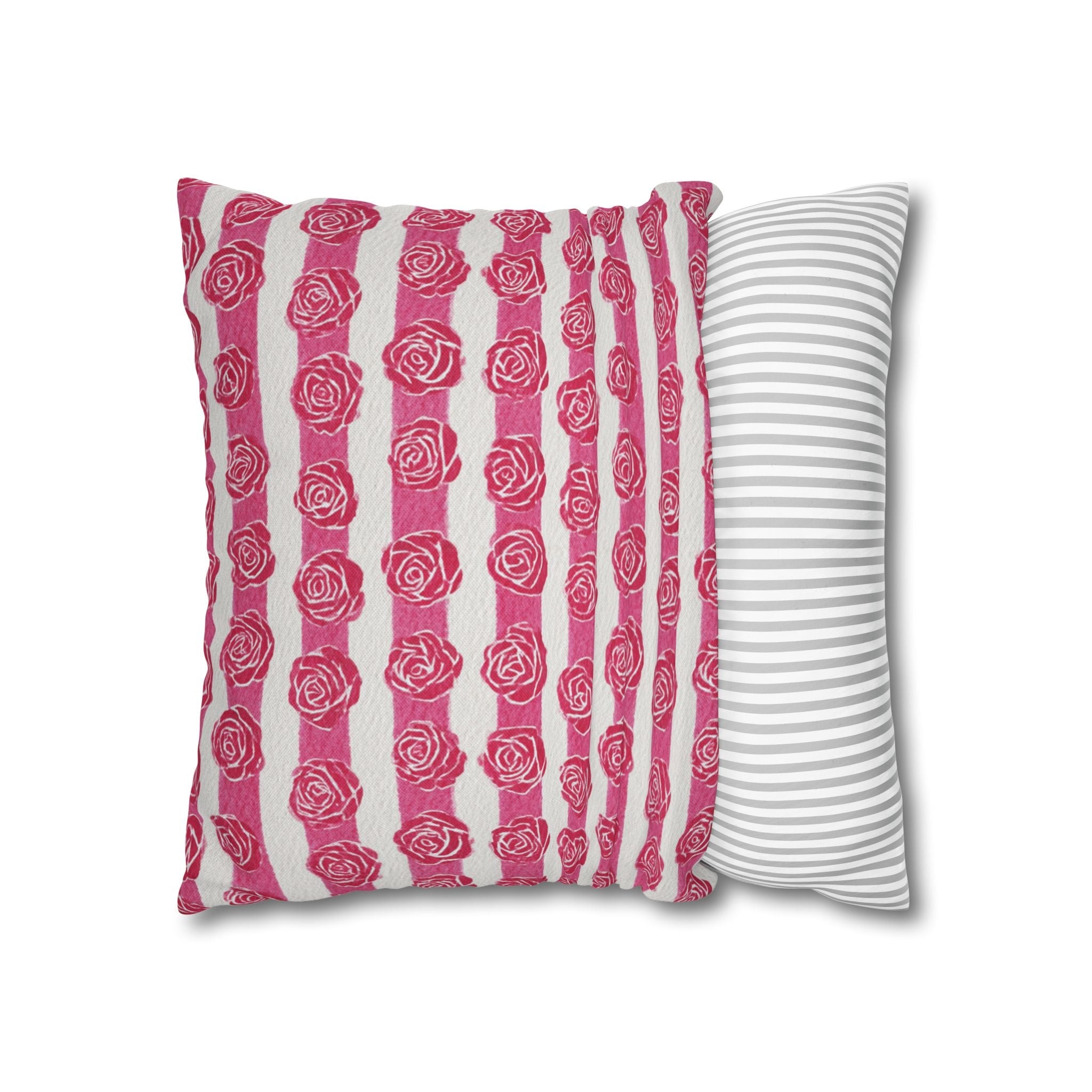 Pink and White Rose Stripe Throw Pillow, Artsulli - Art is Long, Life is Short, Home Decor, , , , , , , 