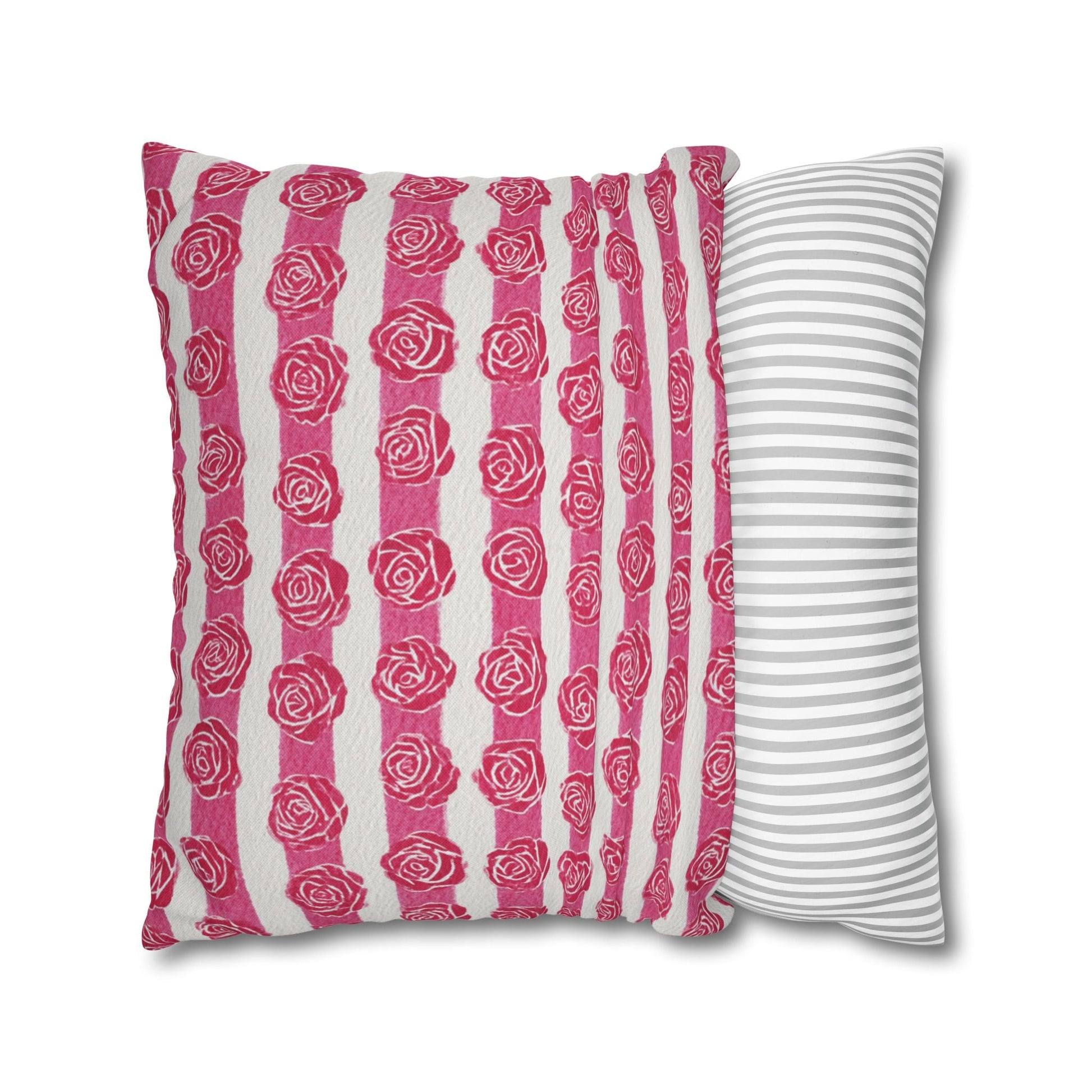 Pink and White Rose Stripe Throw Pillow, Artsulli - Art is Long, Life is Short, Home Decor, , , , , , , 