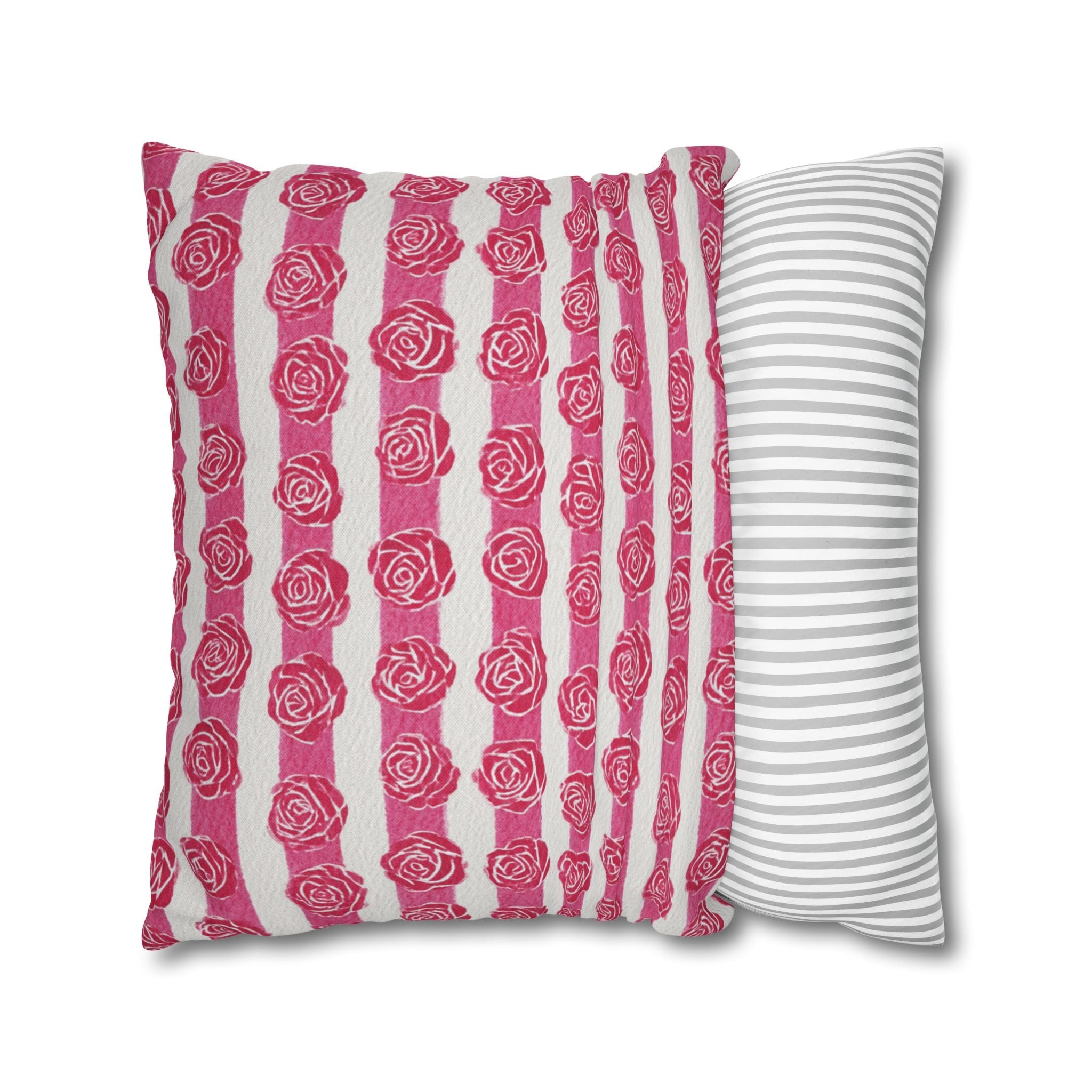 Pink and White Rose Stripe Throw Pillow, Artsulli - Art is Long, Life is Short, Home Decor, , , , , , , 