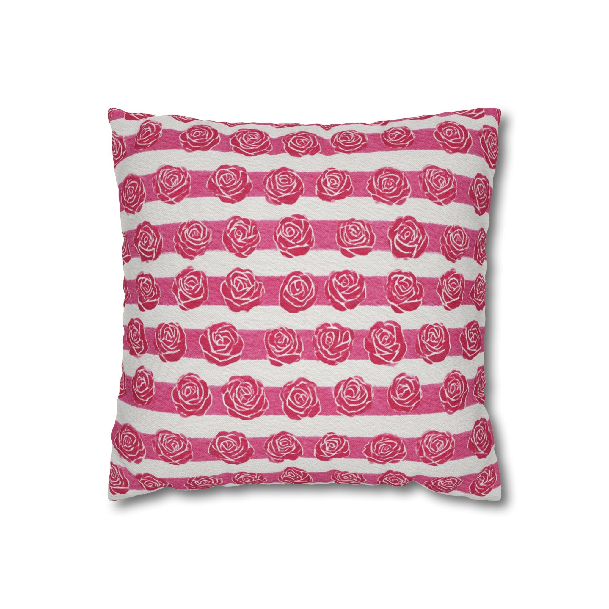 Pink and White Rose Stripe Throw Pillow, Artsulli - Art is Long, Life is Short, Home Decor, Size, 14" × 14", , , , , 25276954215760284475