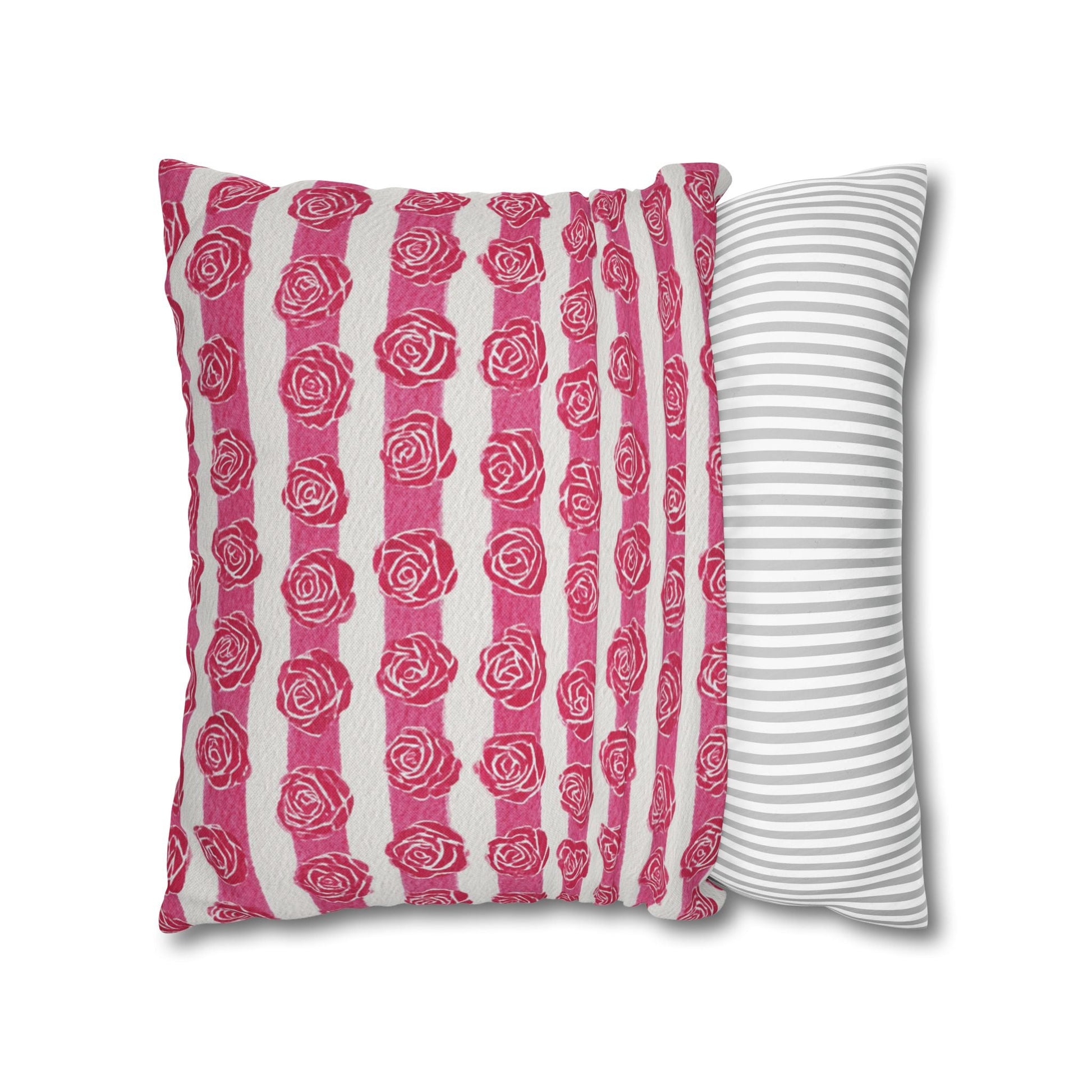 Pink and White Rose Stripe Throw Pillow, Artsulli - Art is Long, Life is Short, Home Decor, , , , , , , 