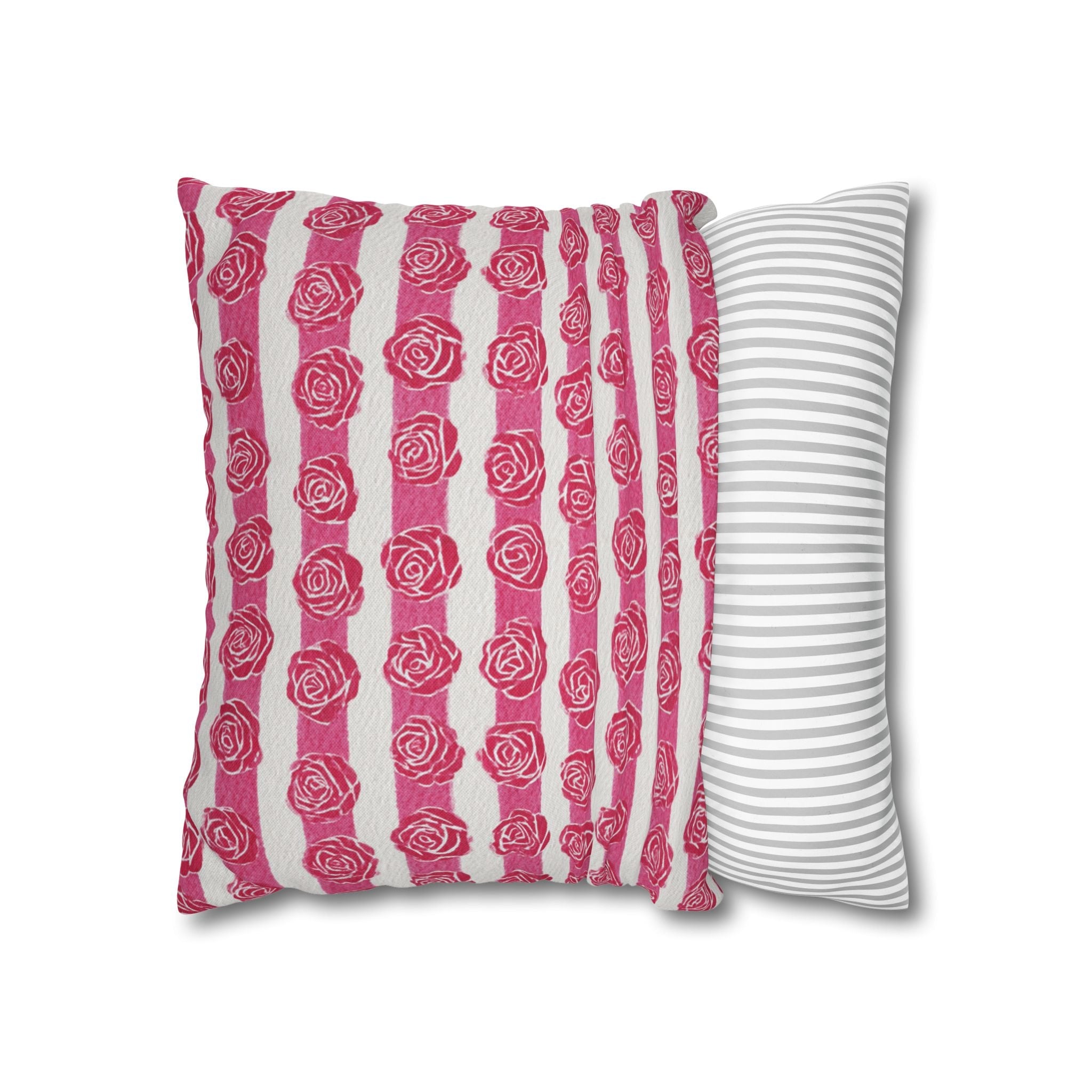 Pink and White Rose Stripe Throw Pillow, Artsulli - Art is Long, Life is Short, Home Decor, , , , , , , 