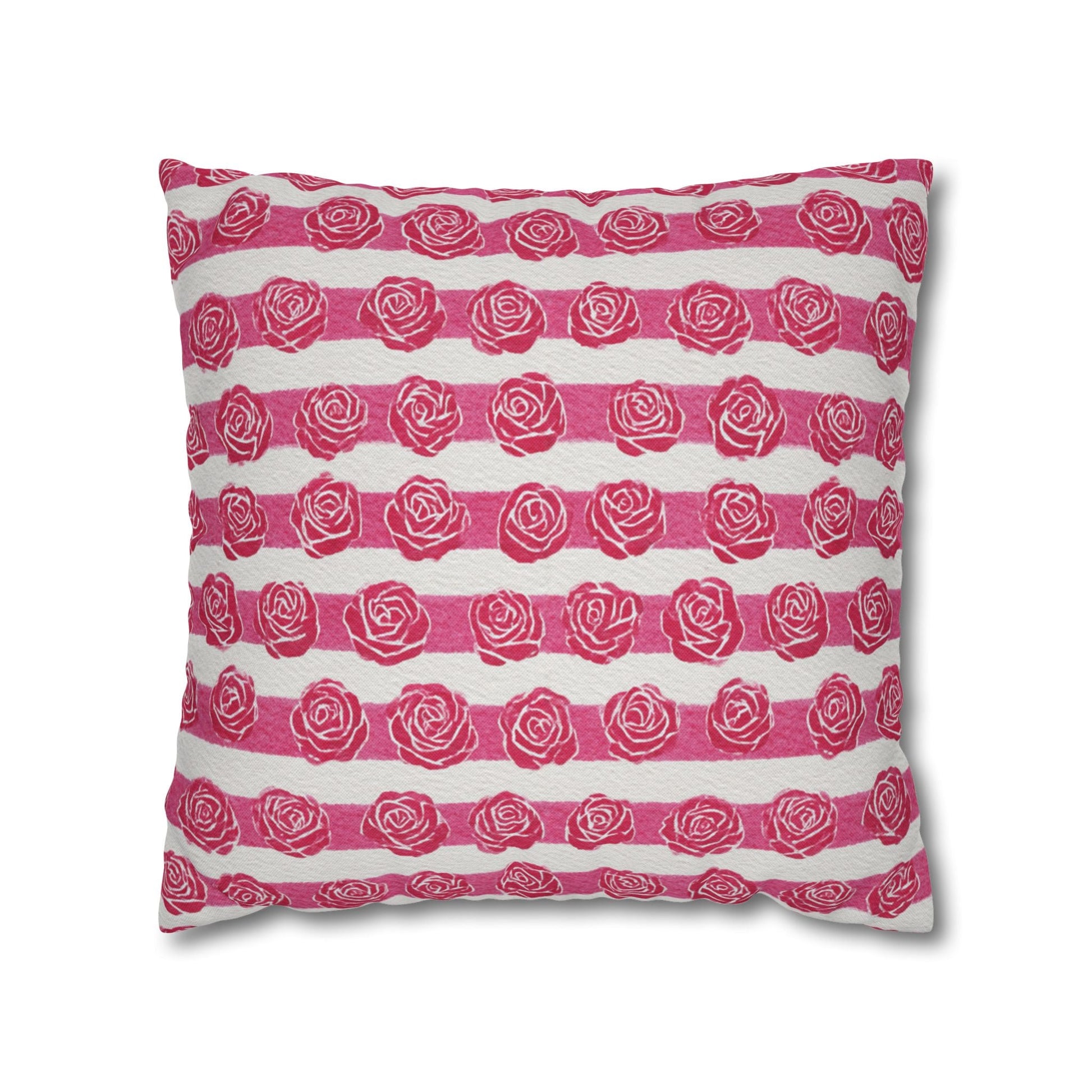 Pink and White Rose Stripe Throw Pillow, Artsulli - Art is Long, Life is Short, Home Decor, Size, 18" × 18", , , , , 26222424908489875950