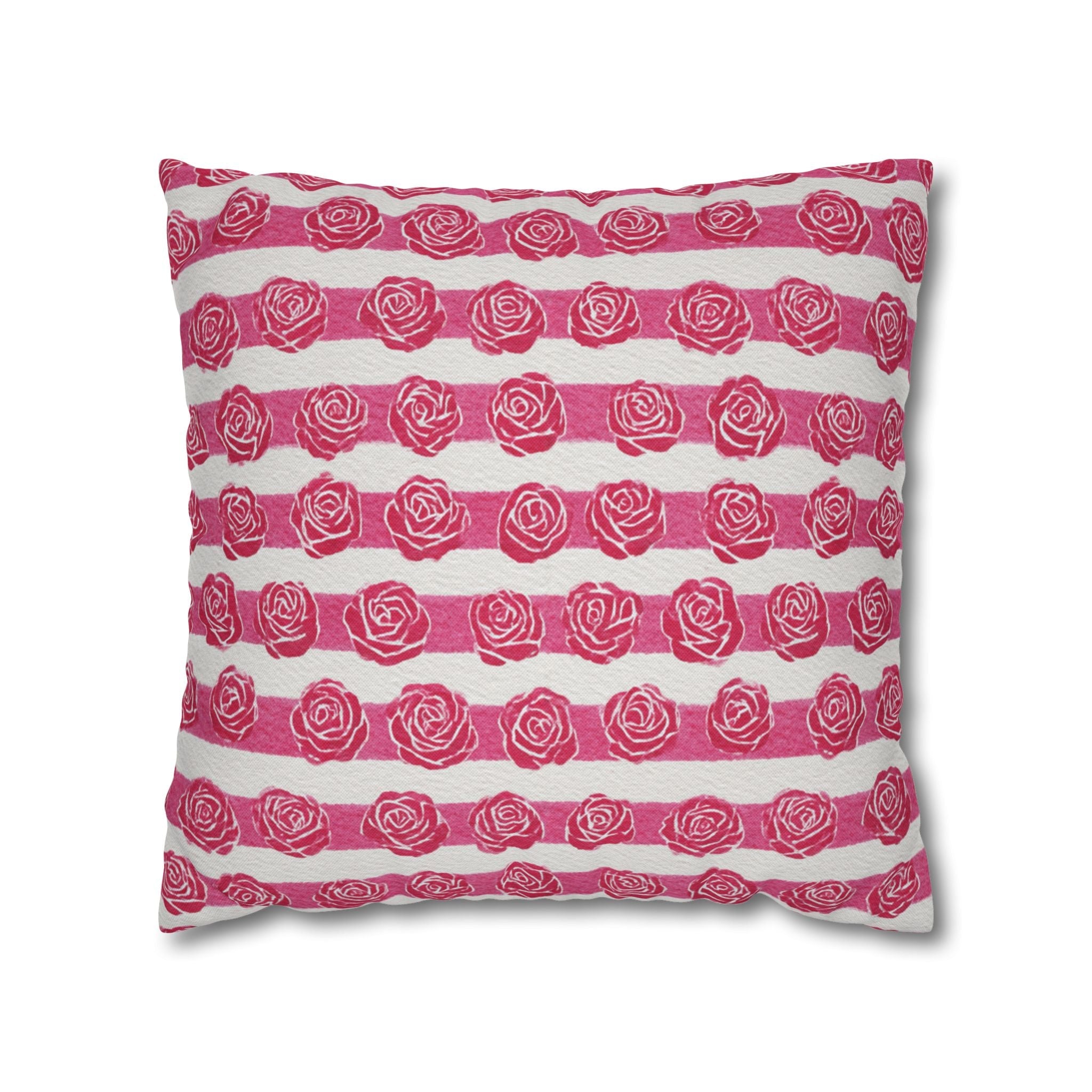 Pink and White Rose Stripe Throw Pillow, Artsulli - Art is Long, Life is Short, Home Decor, Size, 18" × 18", , , , , 26222424908489875950