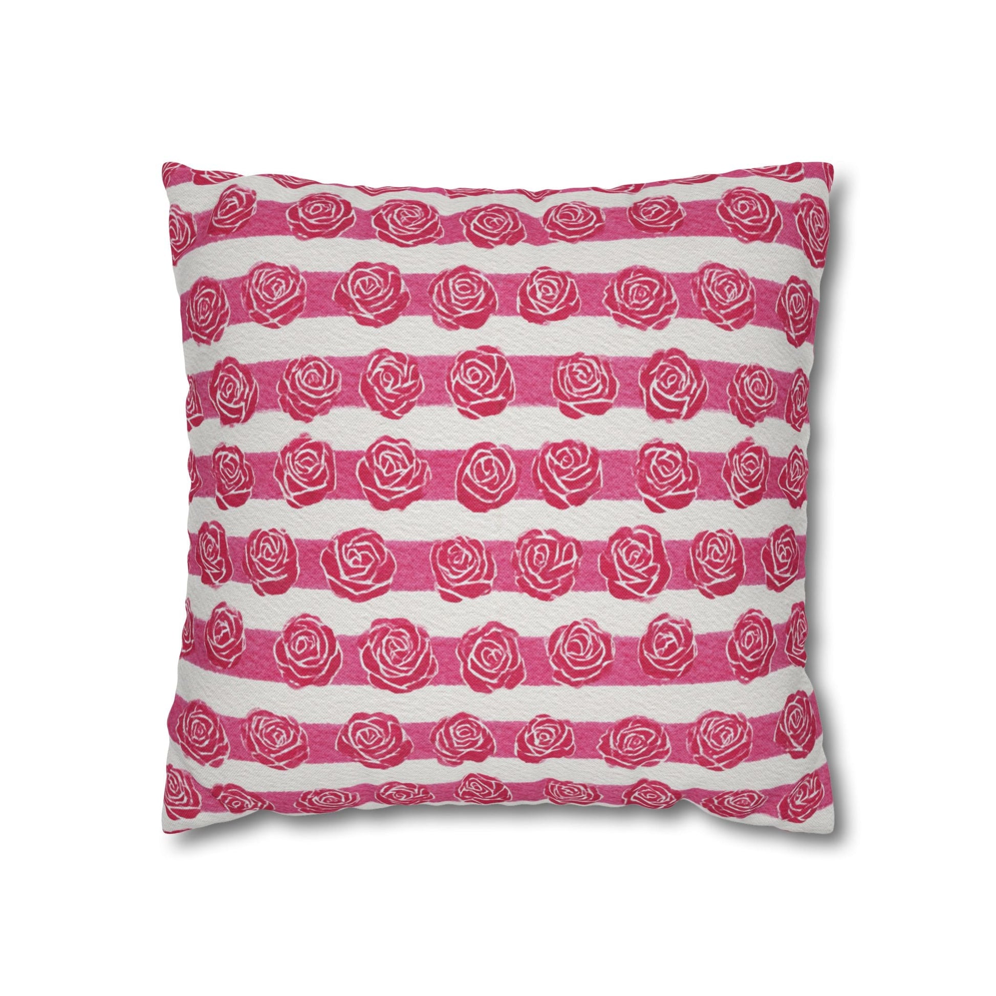 Pink and White Rose Stripe Throw Pillow, Artsulli - Art is Long, Life is Short, Home Decor, Size, 16" × 16", , , , , 95975264134688496251
