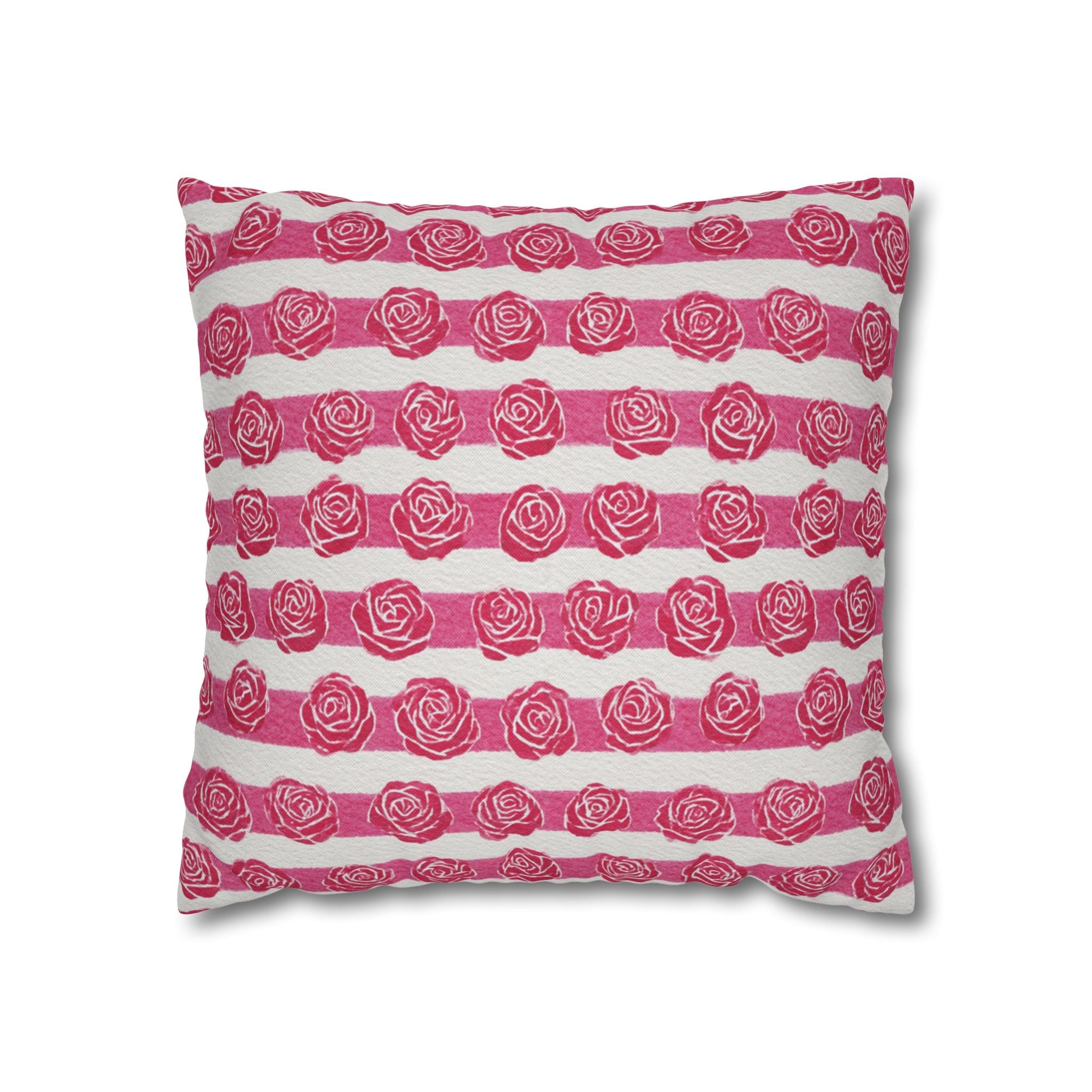 Pink and White Rose Stripe Throw Pillow, Artsulli - Art is Long, Life is Short, Home Decor, Size, 16" × 16", , , , , 95975264134688496251
