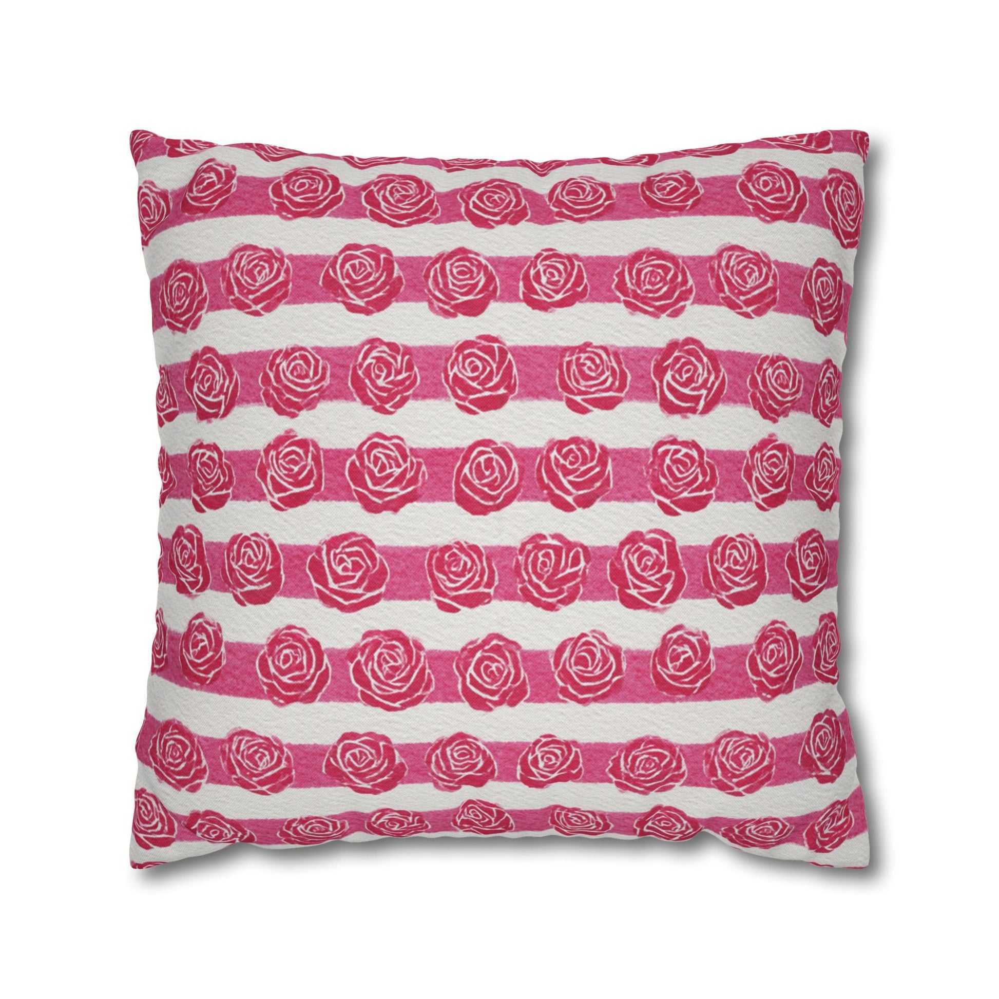 Pink and White Rose Stripe Throw Pillow, Artsulli - Art is Long, Life is Short, Home Decor, Size, 20" × 20", , , , , 14008199506309878623