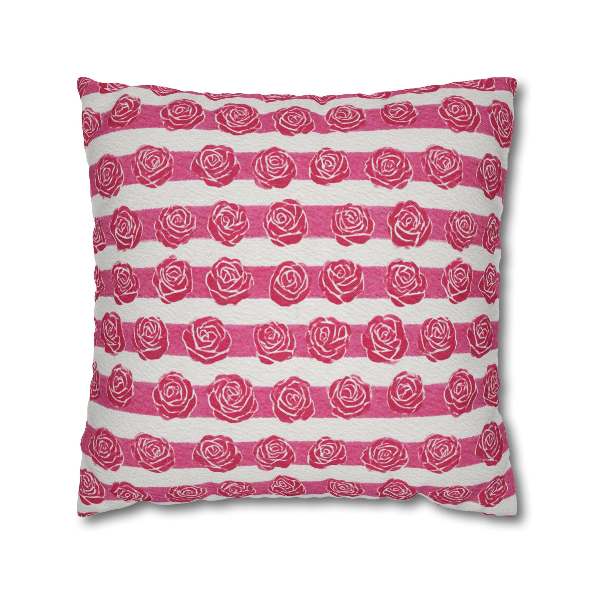 Pink and White Rose Stripe Throw Pillow, Artsulli - Art is Long, Life is Short, Home Decor, Size, 20" × 20", , , , , 14008199506309878623