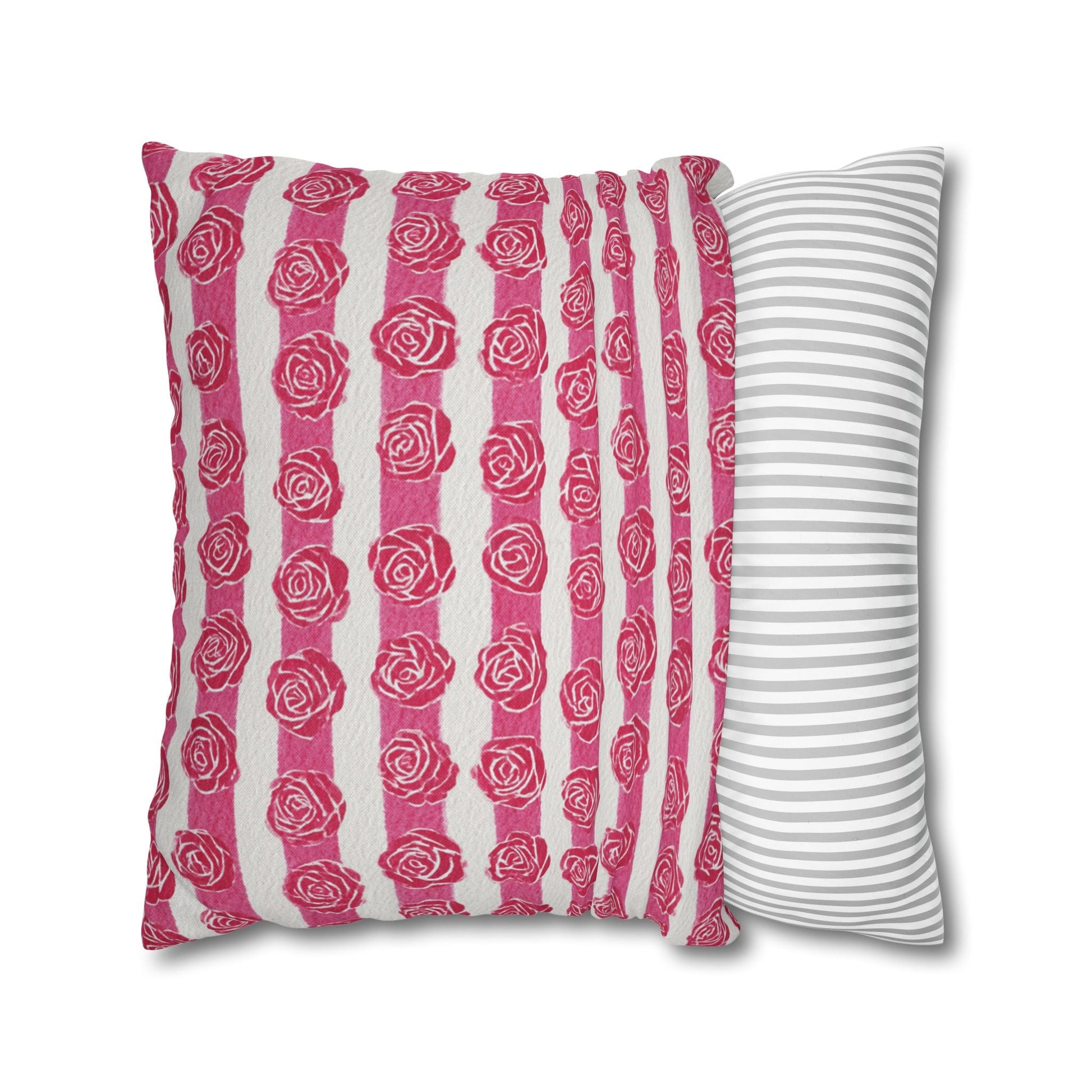 Pink and White Rose Stripe Throw Pillow, Artsulli - Art is Long, Life is Short, Home Decor, , , , , , , 