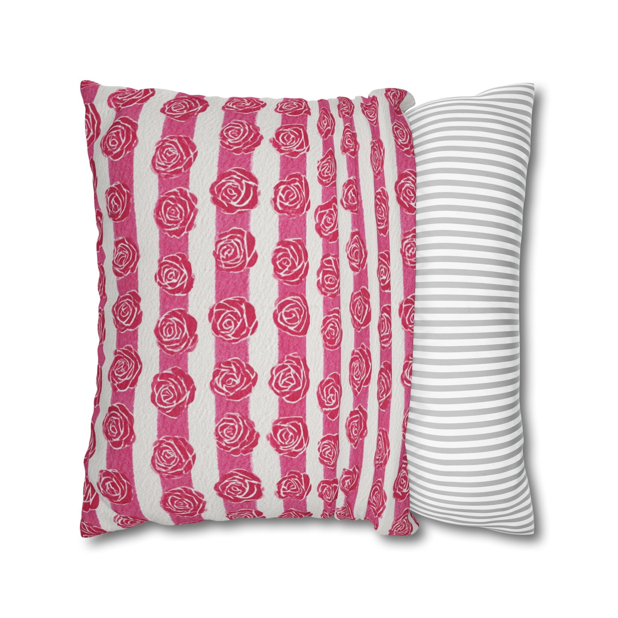 Pink and White Rose Stripe Throw Pillow, Artsulli - Art is Long, Life is Short, Home Decor, , , , , , , 