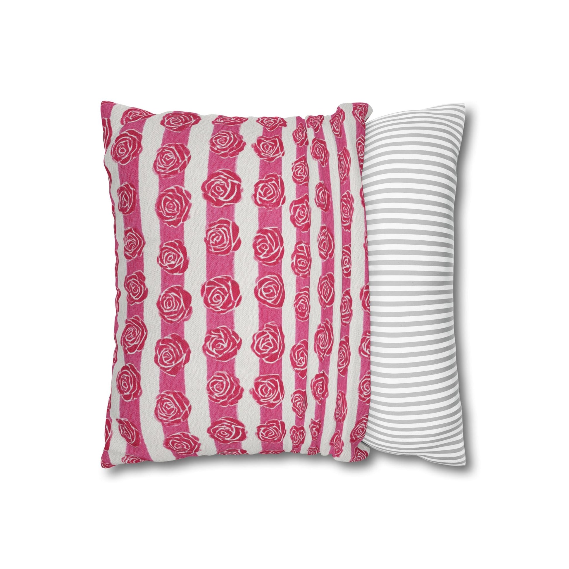 Pink and White Rose Stripe Throw Pillow, Artsulli - Art is Long, Life is Short, Home Decor, , , , , , , 