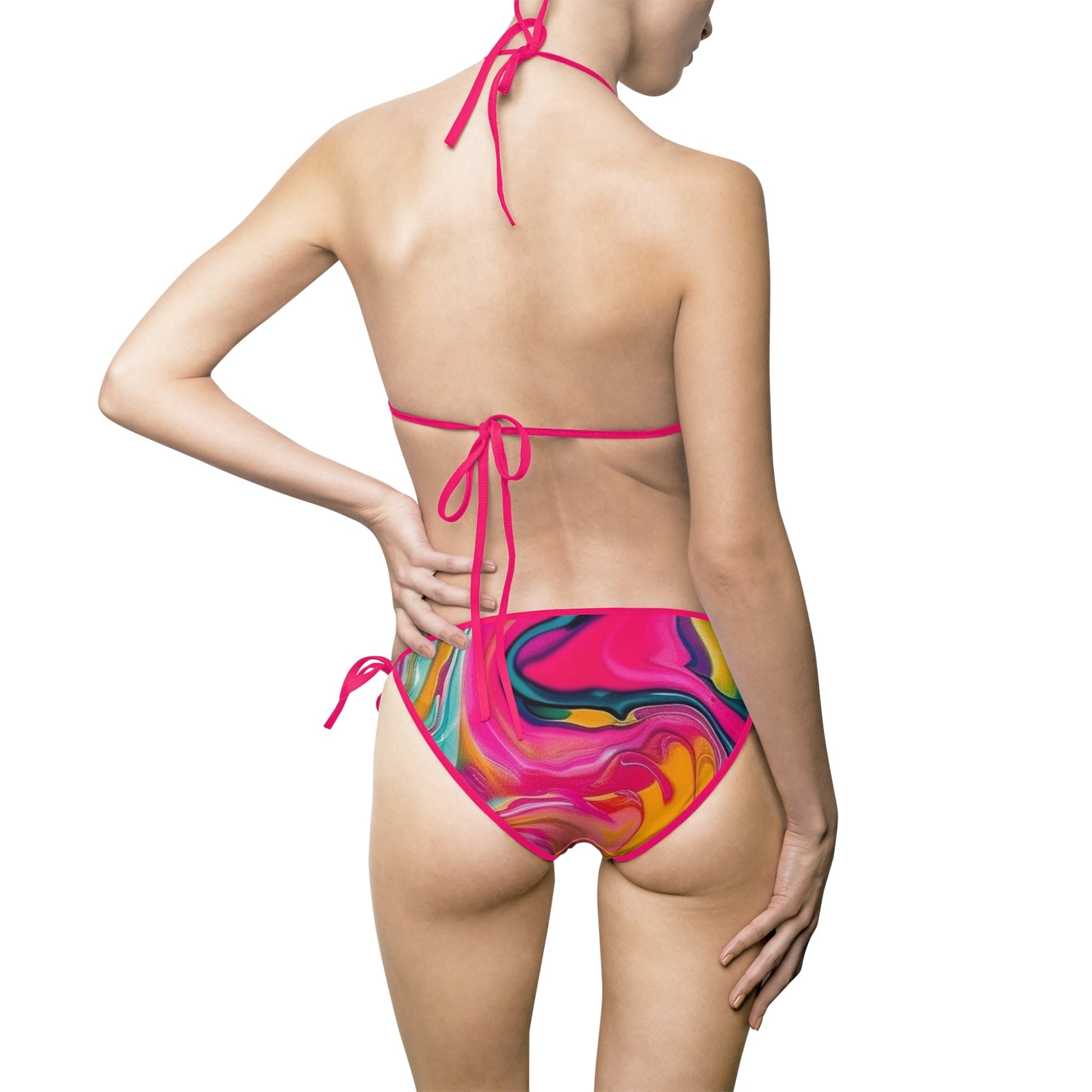 Printify Pink and Yellow Abstract String Bikini Swimsuit 2025