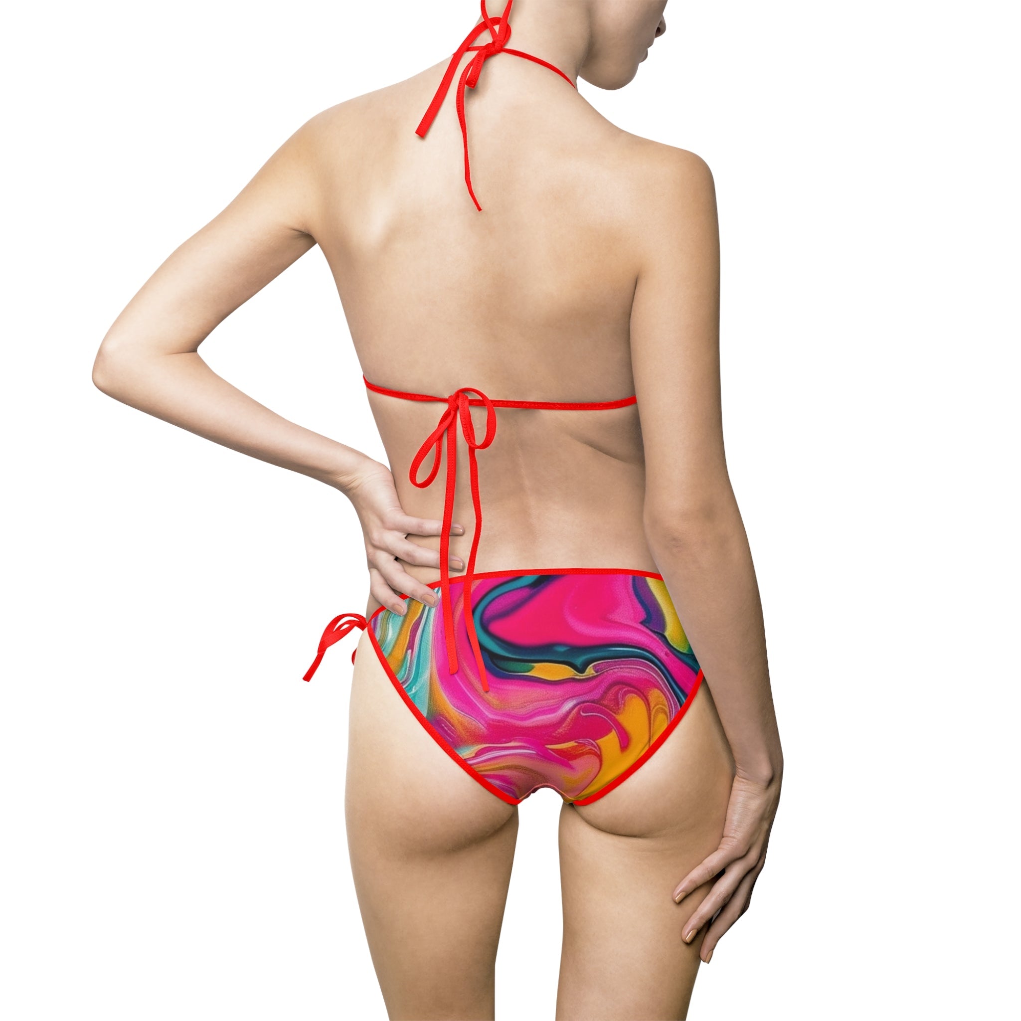 Printify Pink and Yellow Abstract String Bikini Swimsuit 2025
