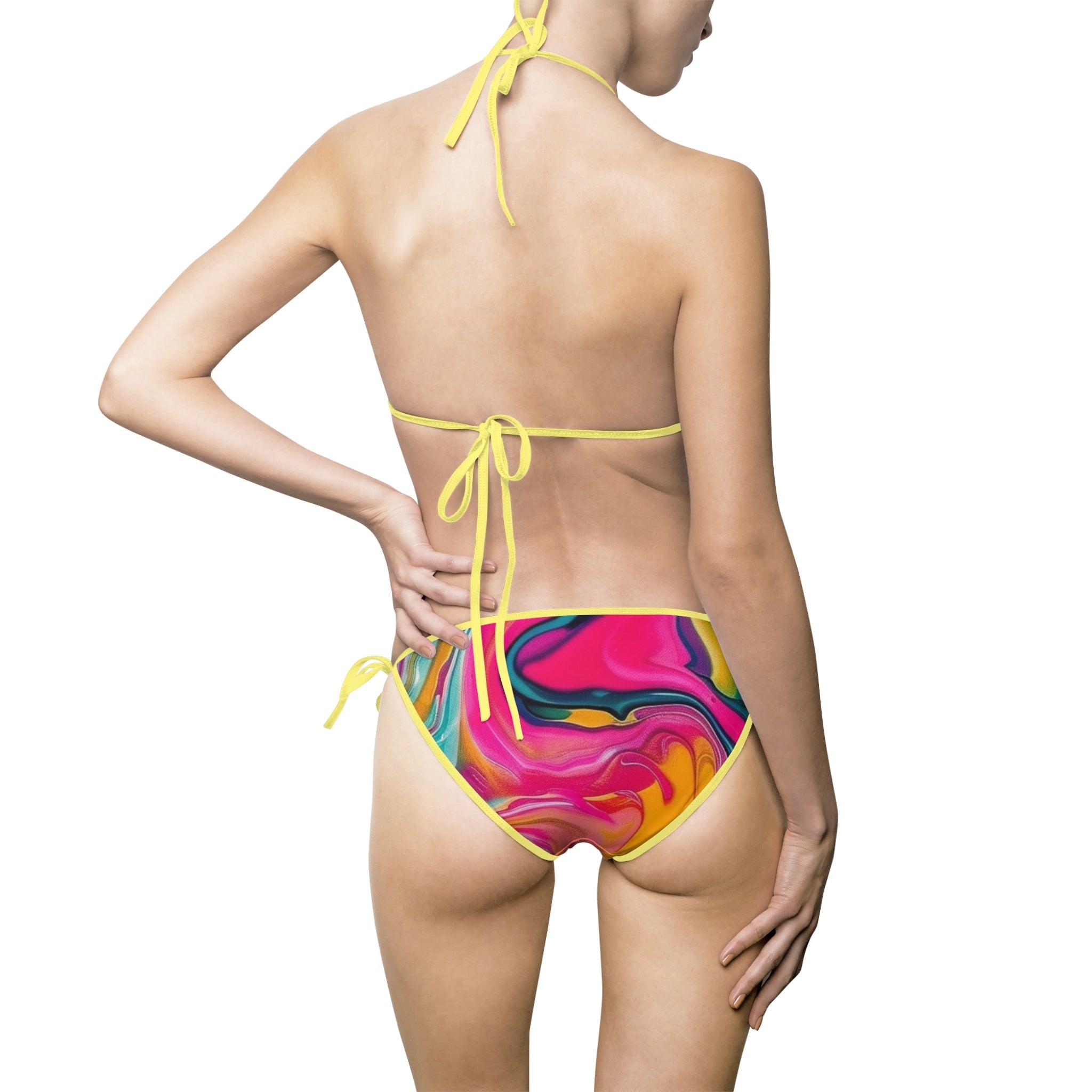 Printify Pink and Yellow Abstract String Bikini Swimsuit 2025