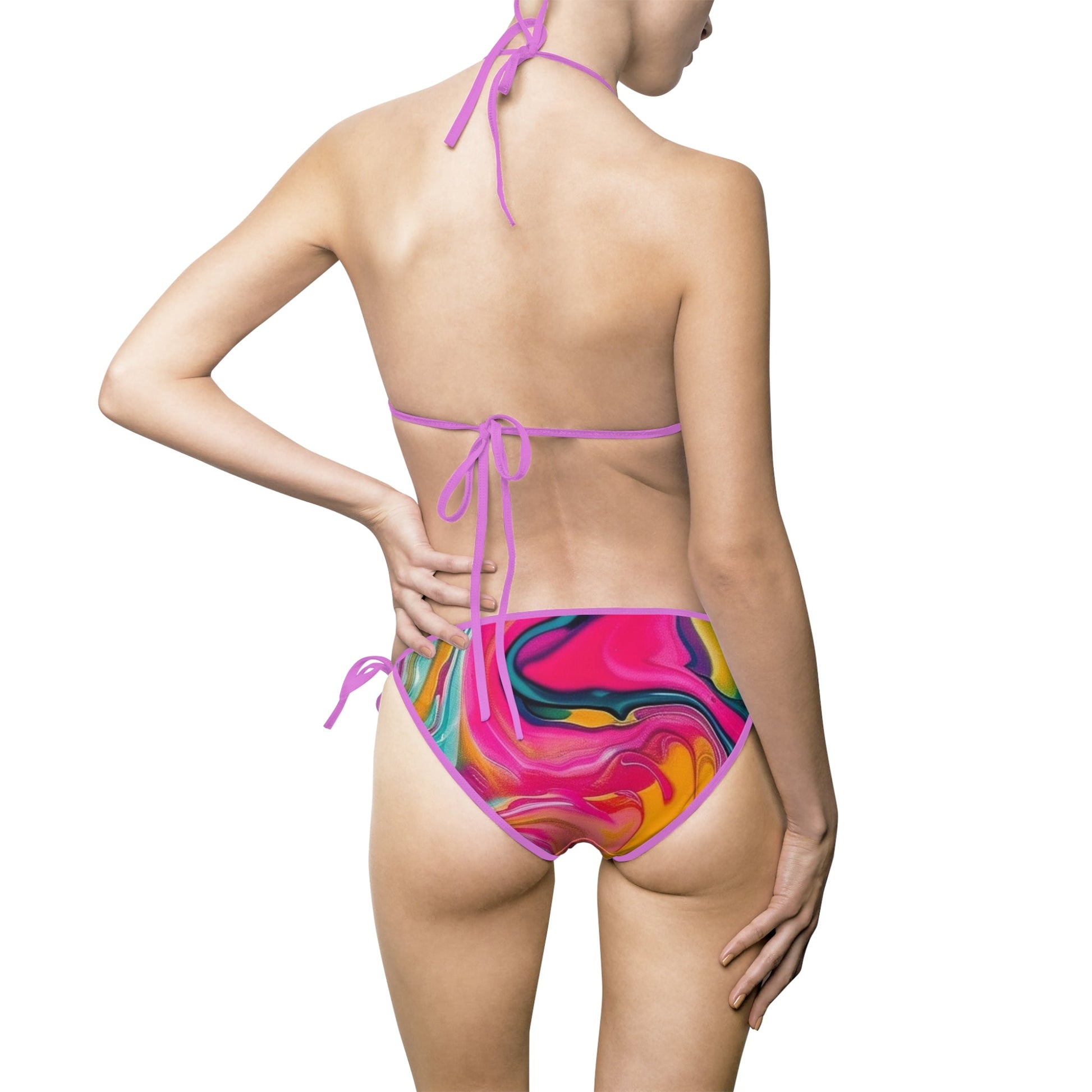 Printify Pink and Yellow Abstract String Bikini Swimsuit 2025