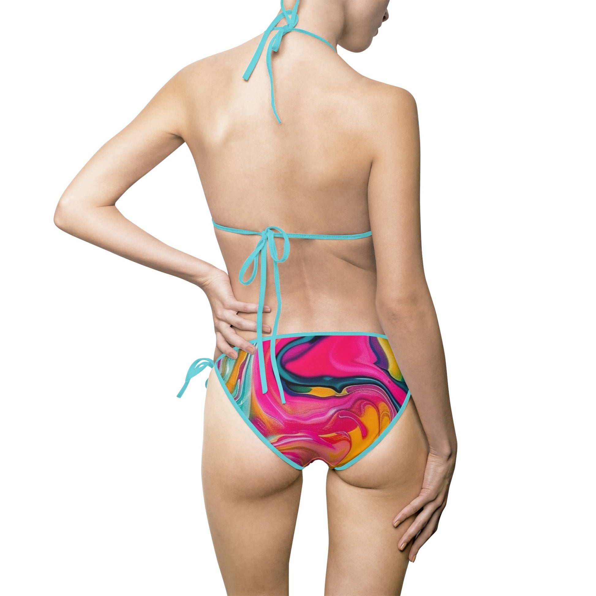 Printify Pink and Yellow Abstract String Bikini Swimsuit 2025