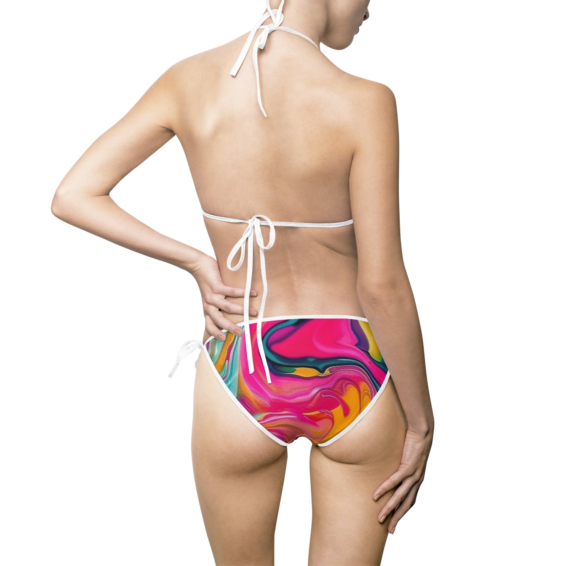 Printify Pink and Yellow Abstract String Bikini Swimsuit 2025
