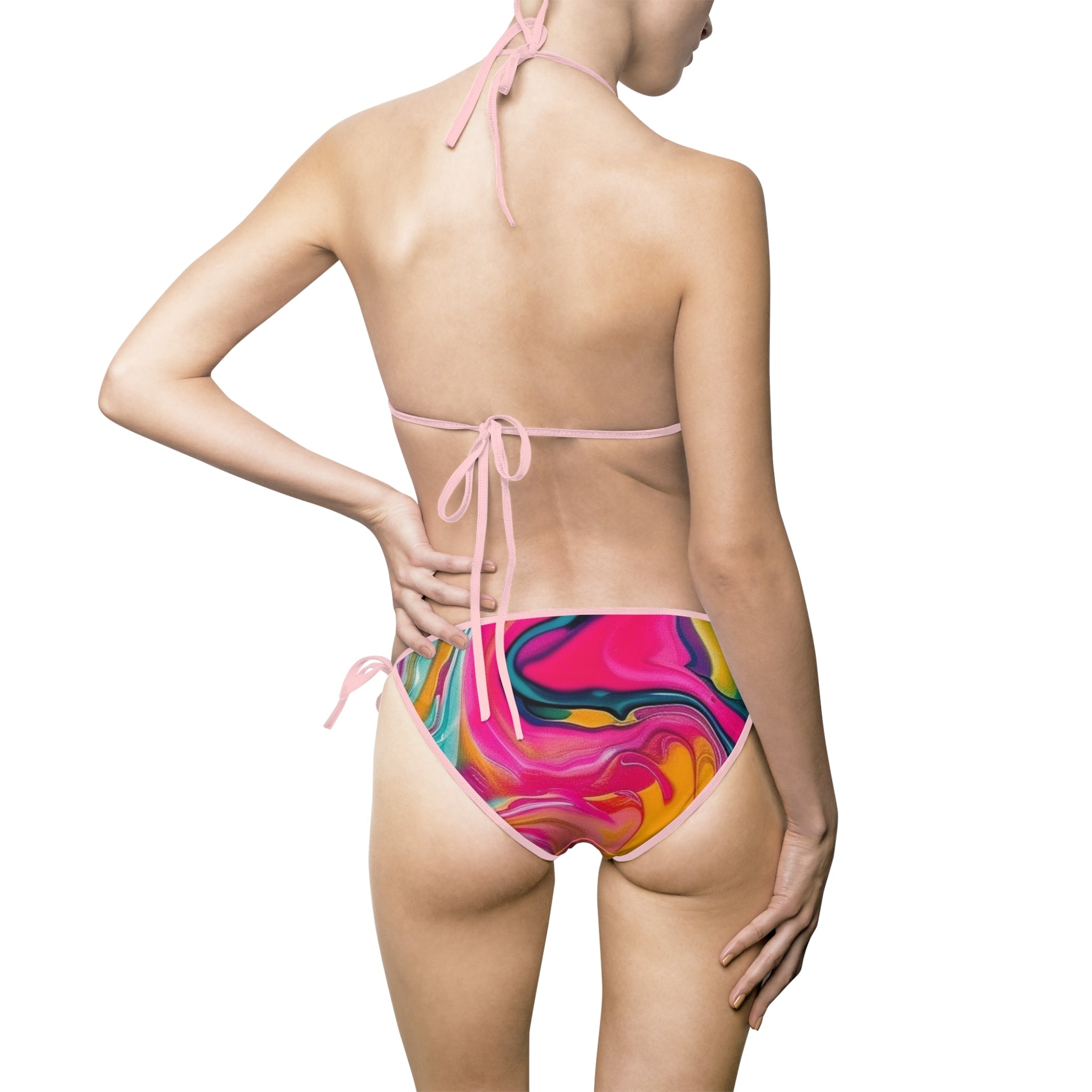 Printify Pink and Yellow Abstract String Bikini Swimsuit 2025