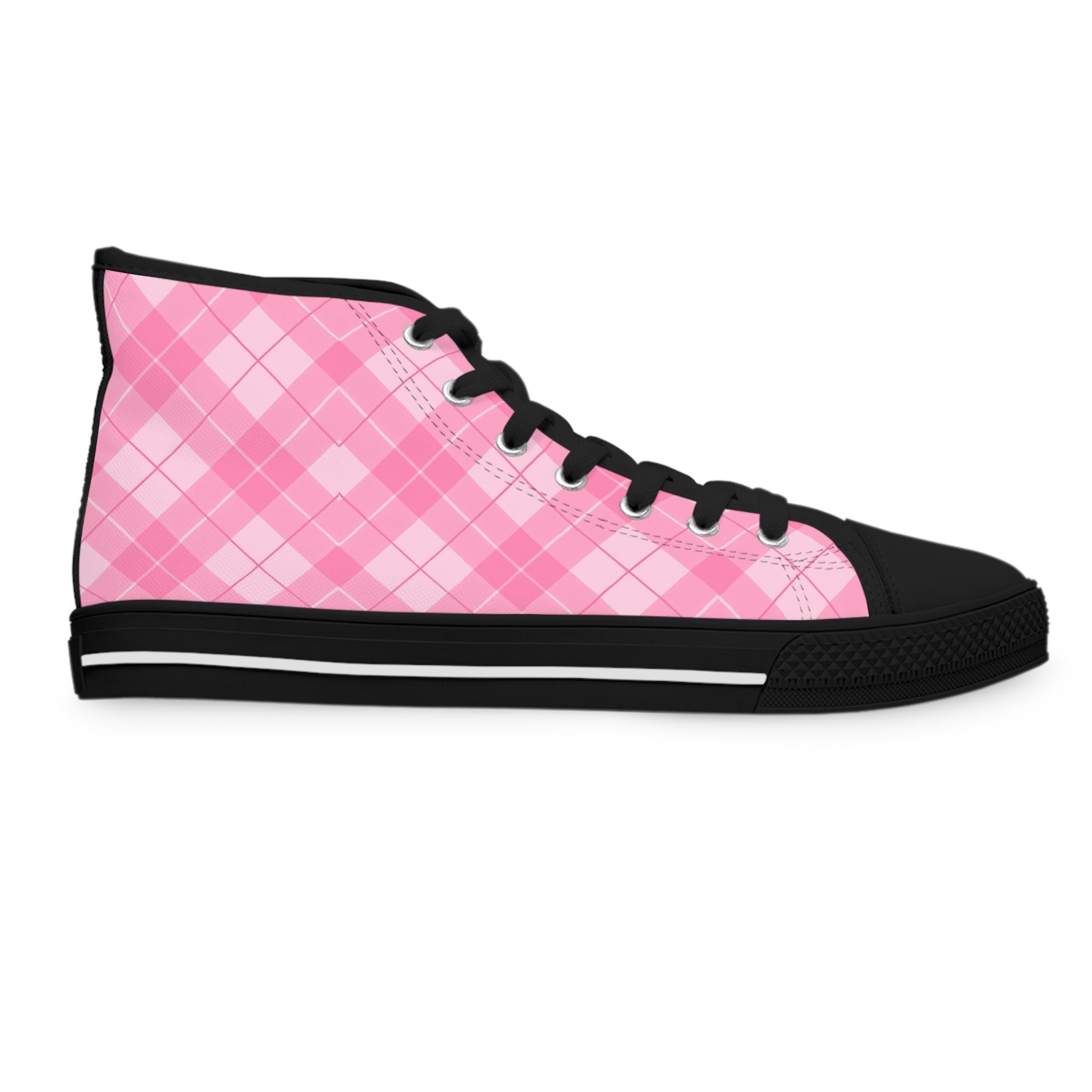 Pink Argyle High-Top Sneakers, Artsulli - Art is Long, Life is Short, Shoes, , , , , , , 