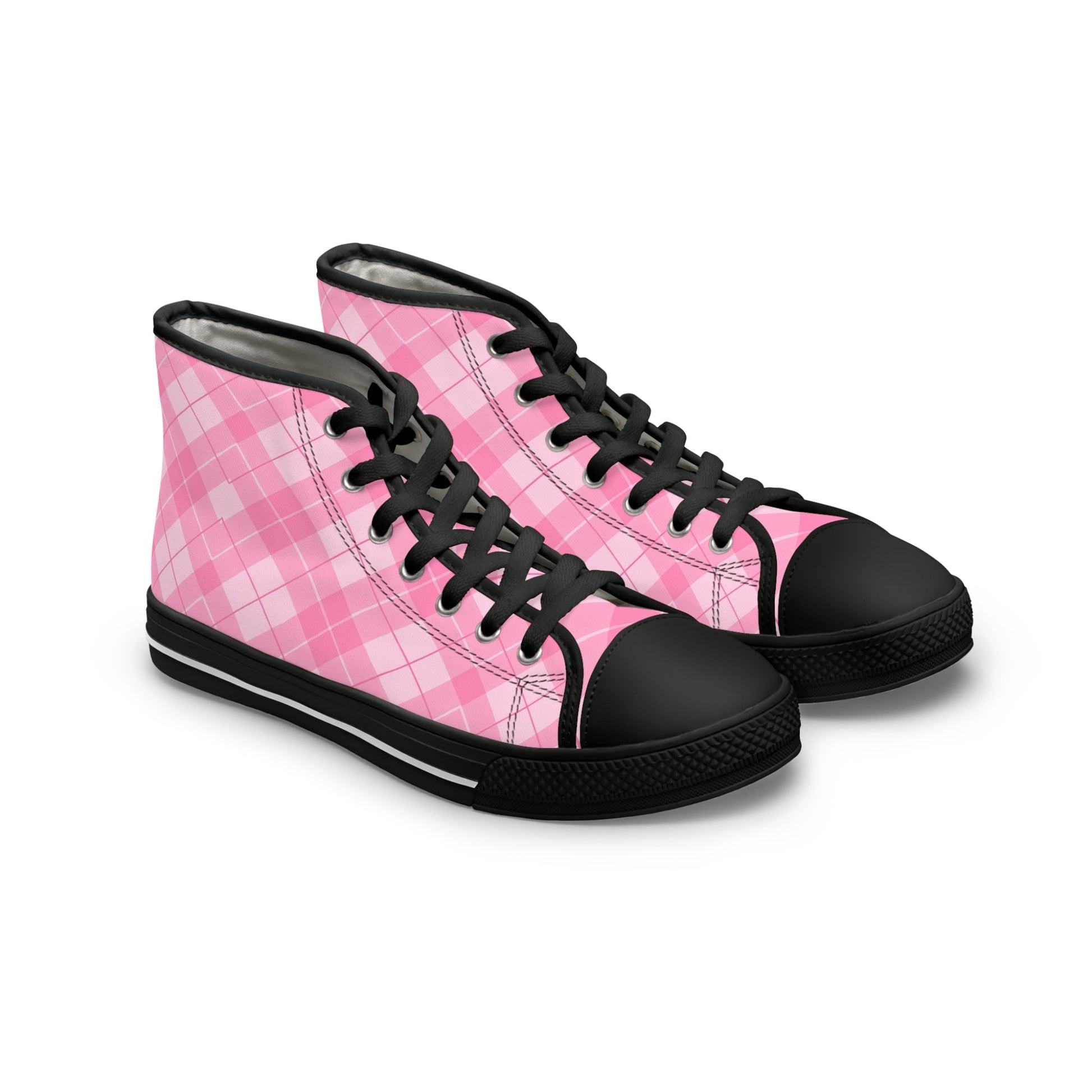 Pink Argyle High-Top Sneakers, Artsulli - Art is Long, Life is Short, Shoes, Size, US 5.5, Color, Black sole, , , 12803544604078698406