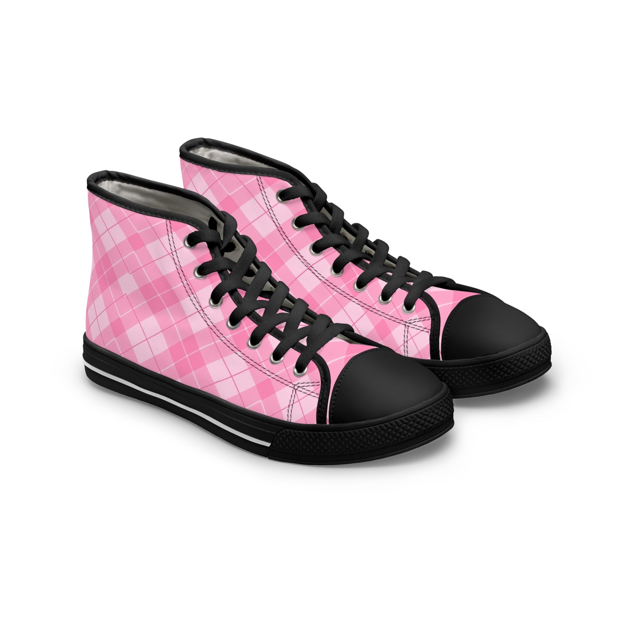 Pink Argyle High-Top Sneakers, Artsulli - Art is Long, Life is Short, Shoes, Size, US 5.5, Color, Black sole, , , 12803544604078698406