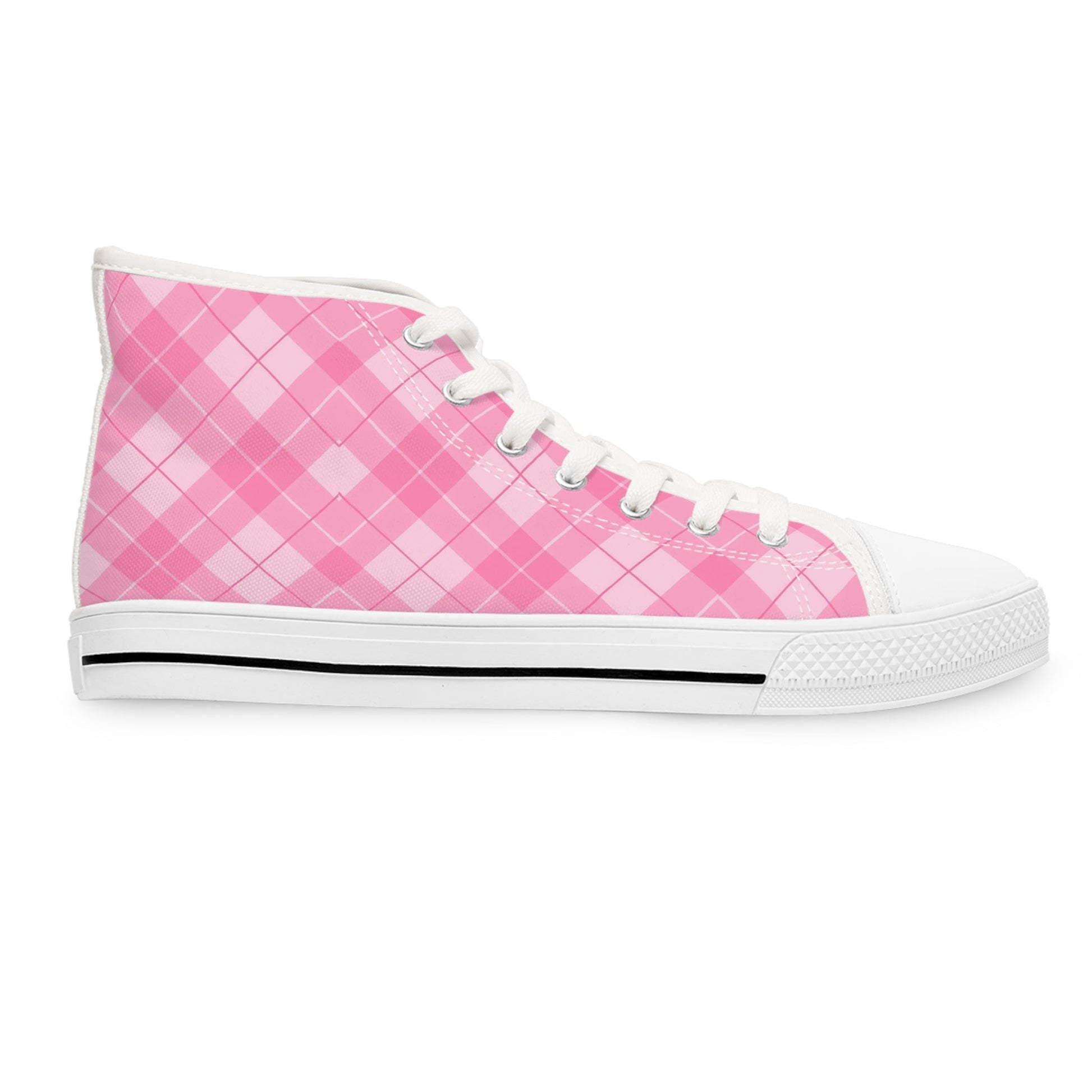 Pink Argyle High-Top Sneakers, Artsulli - Art is Long, Life is Short, Shoes, , , , , , , 