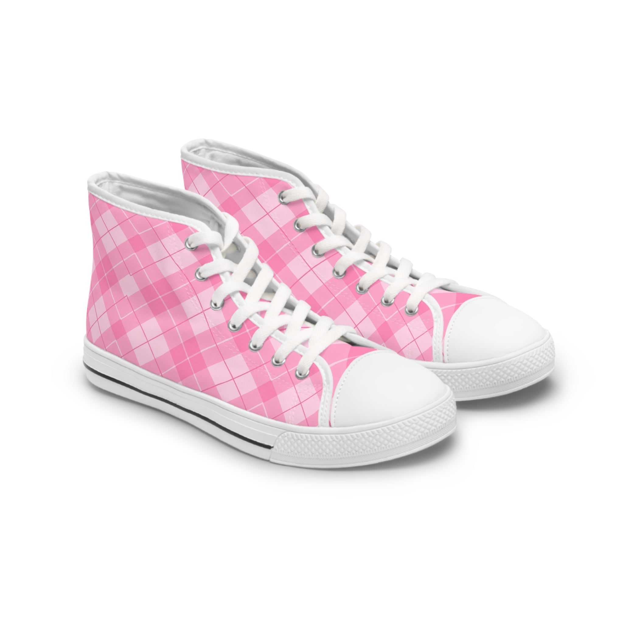 Pink Argyle High-Top Sneakers, Artsulli - Art is Long, Life is Short, Shoes, Size, US 5.5, Color, White sole, , , 18704534027706159615