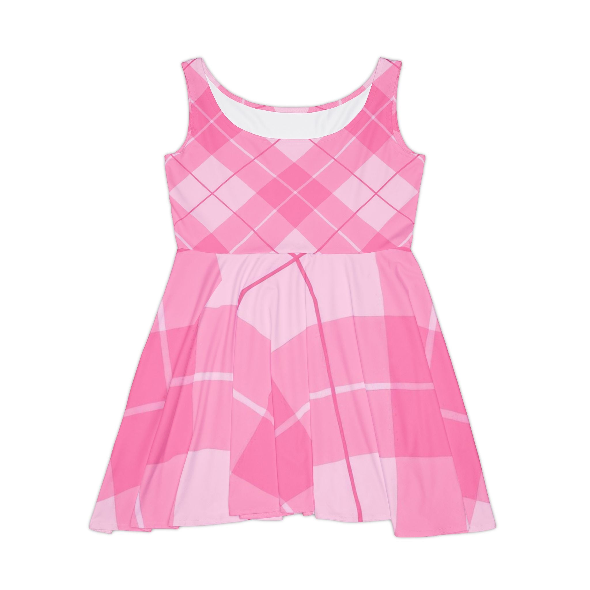 Pink Argyle Plaid Skater Dress, Artsulli - Art is Long, Life is Short, All Over Prints, Size, XS, , , , , 27335101176215260332