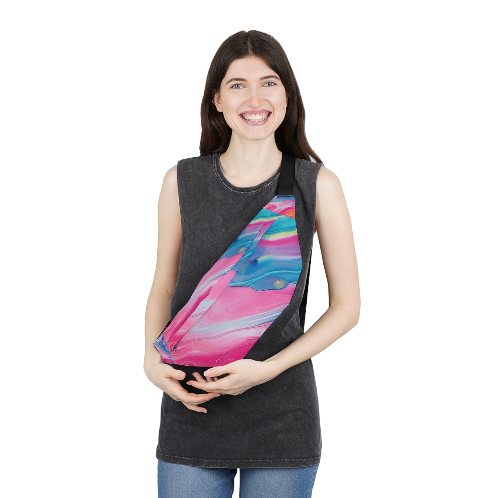 Pink Blue and Yellow Abstract Fanny Pack, Artsulli - Art is Long, Life is Short, Bags, , , , , , , 