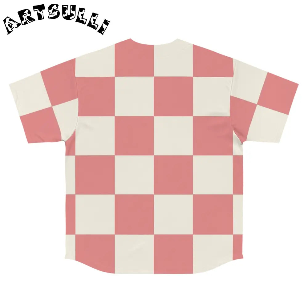 Pink Checkerboard Artistic Baseball Jersey, Artsulli - Art is Long, Life is Short, All Over Prints, , , , , , , 