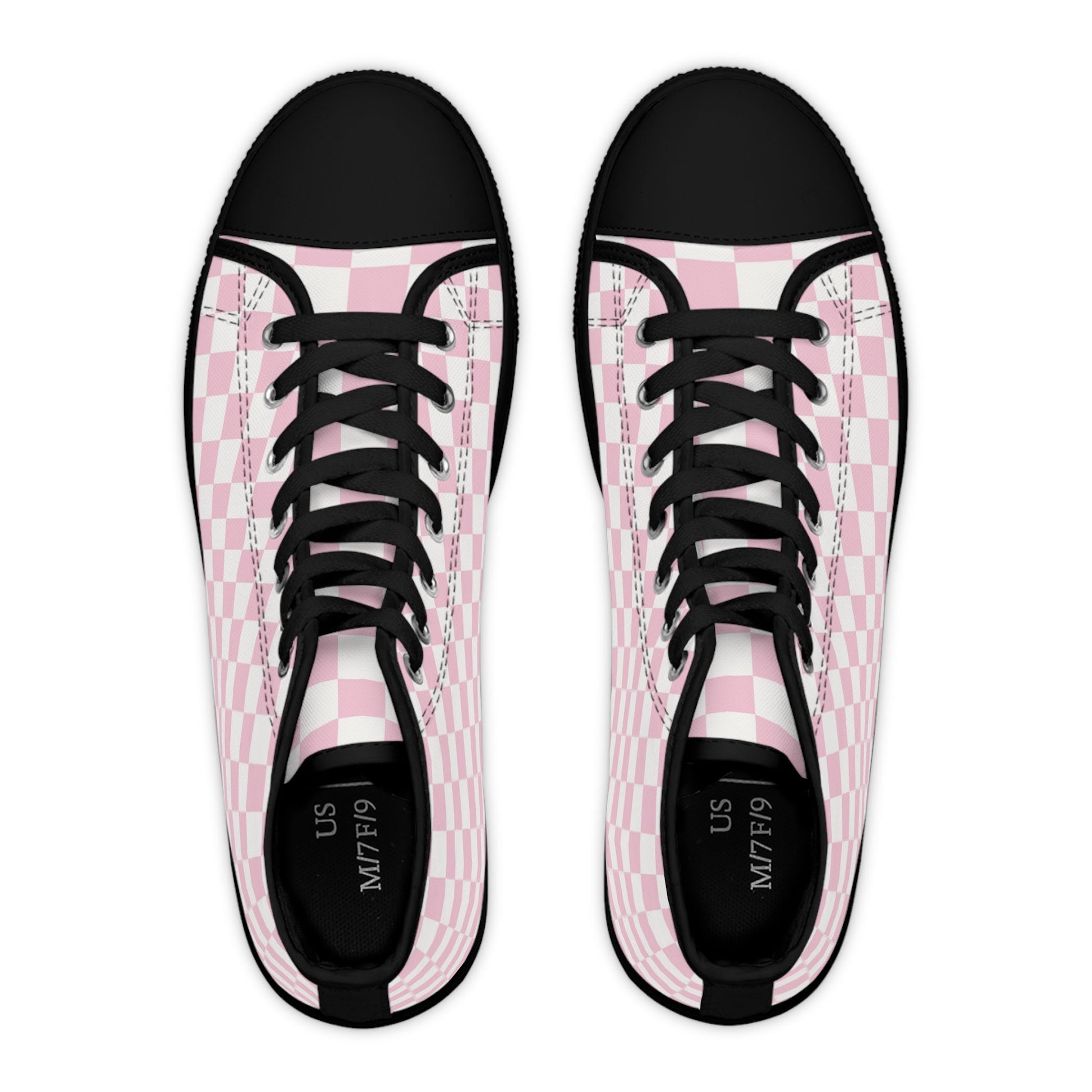 Pink Checkerboard High-Top Sneakers, Artsulli - Art is Long, Life is Short, Shoes, , , , , , , 