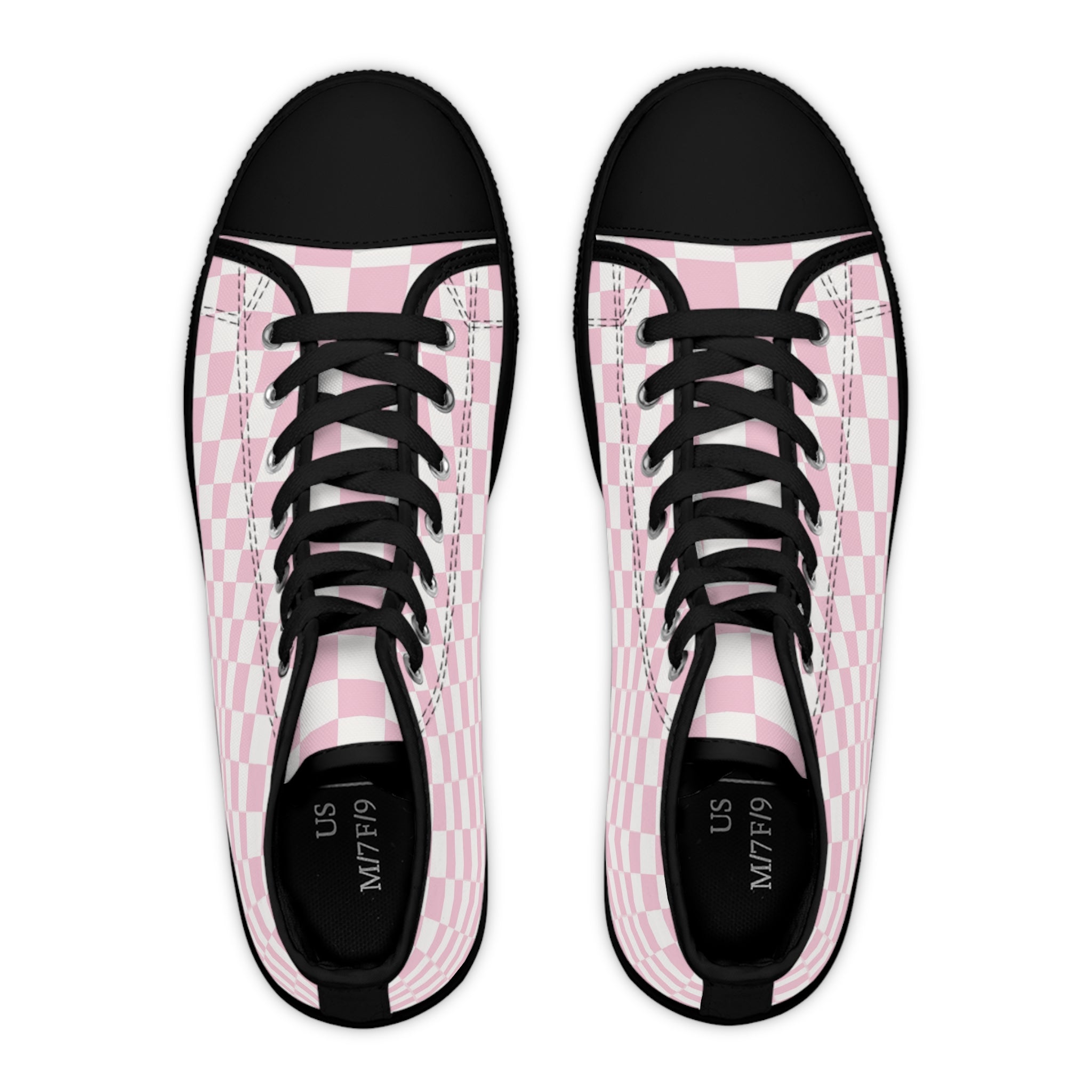 Pink Checkerboard High-Top Sneakers, Artsulli - Art is Long, Life is Short, Shoes, , , , , , , 