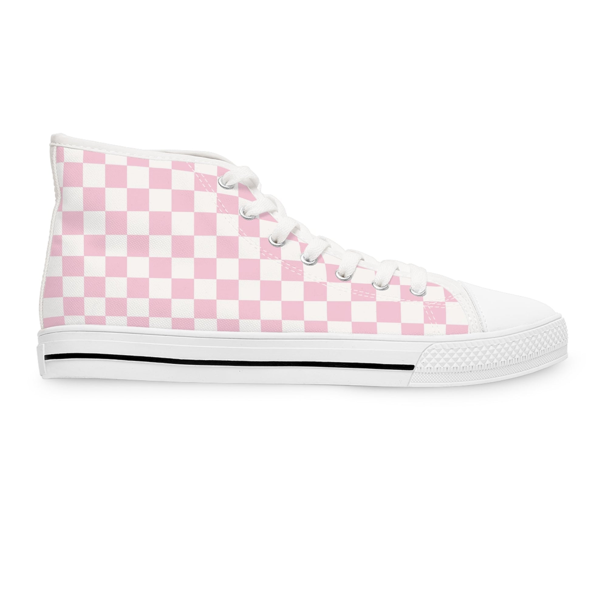 Pink Checkerboard High-Top Sneakers, Artsulli - Art is Long, Life is Short, Shoes, , , , , , , 