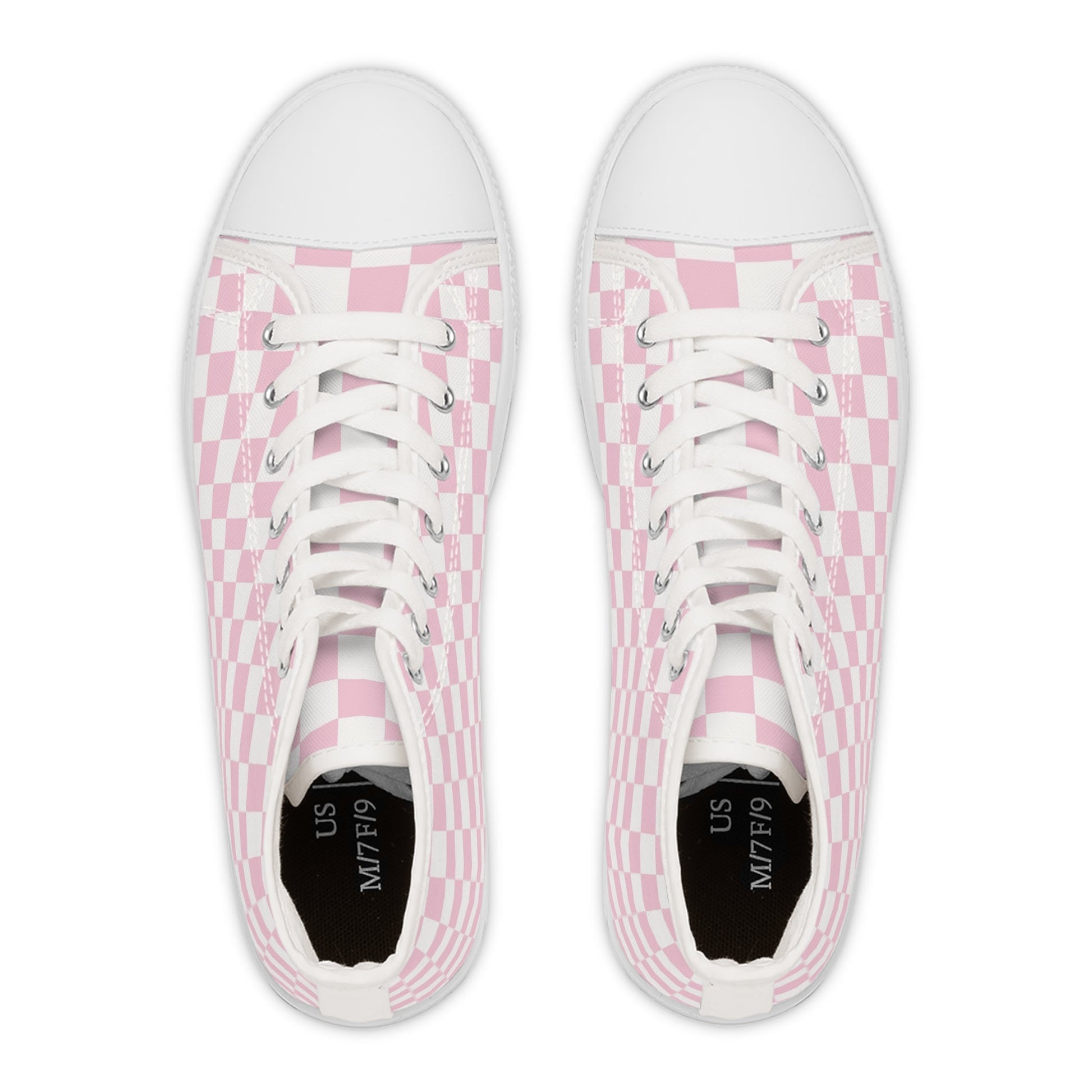 Pink Checkerboard High-Top Sneakers, Artsulli - Art is Long, Life is Short, Shoes, , , , , , , 