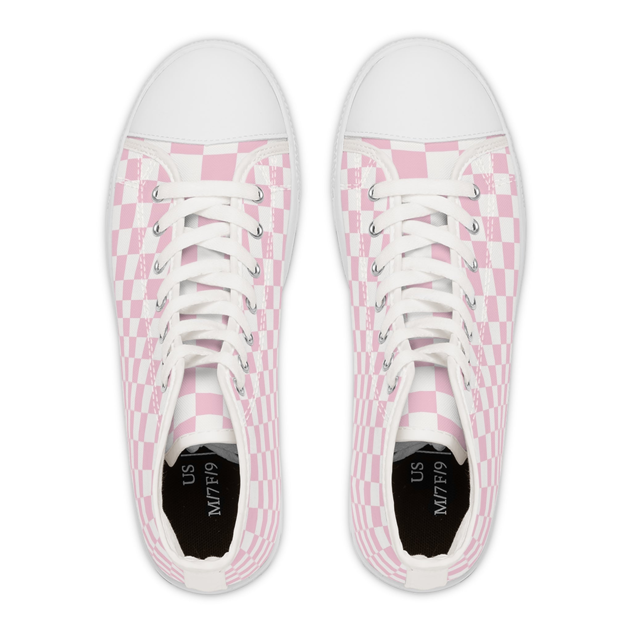 Pink Checkerboard High-Top Sneakers, Artsulli - Art is Long, Life is Short, Shoes, , , , , , , 
