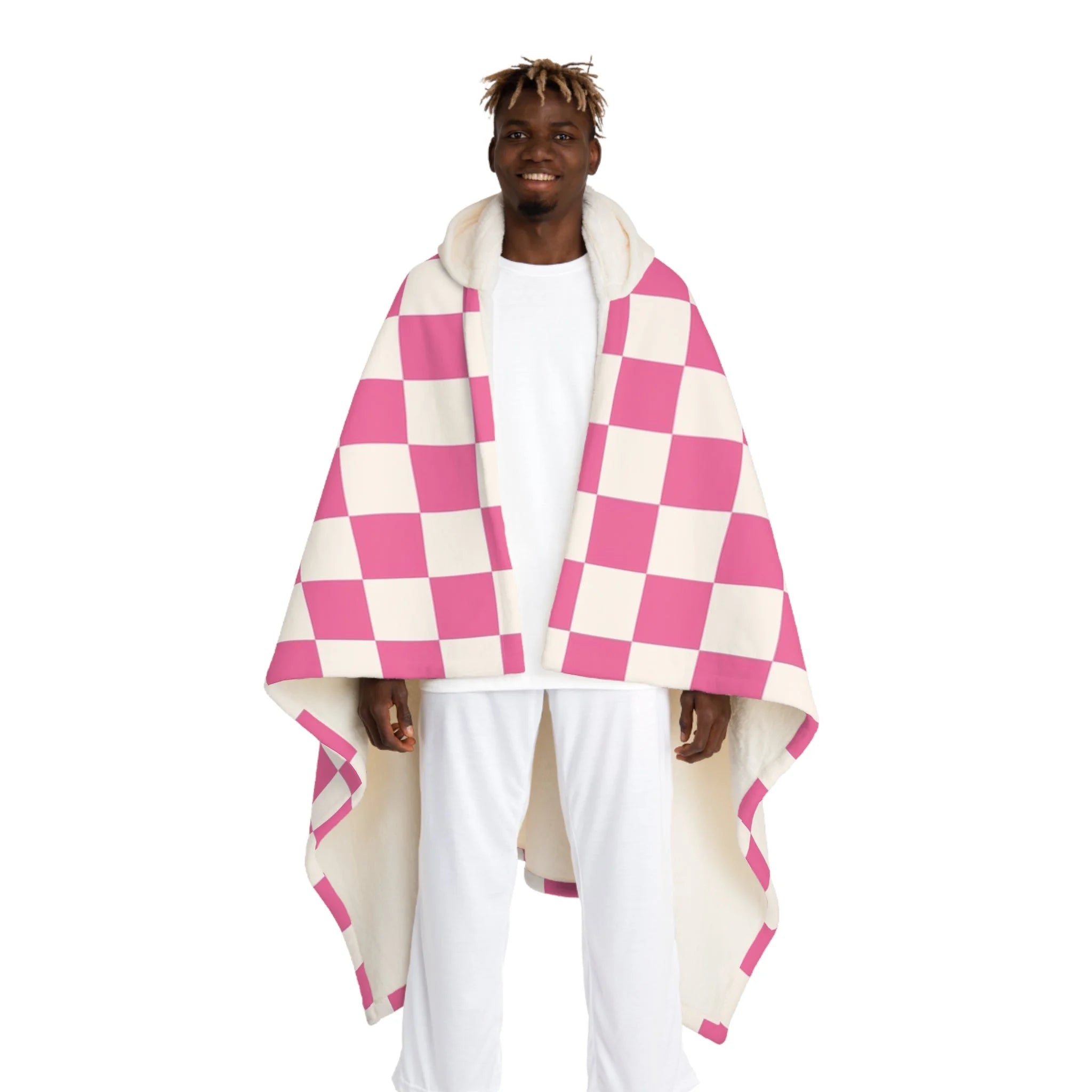 JAKKOUTTHEBXX Pink Checkerboard Hooded Sherpa Fleece Blanket 2025