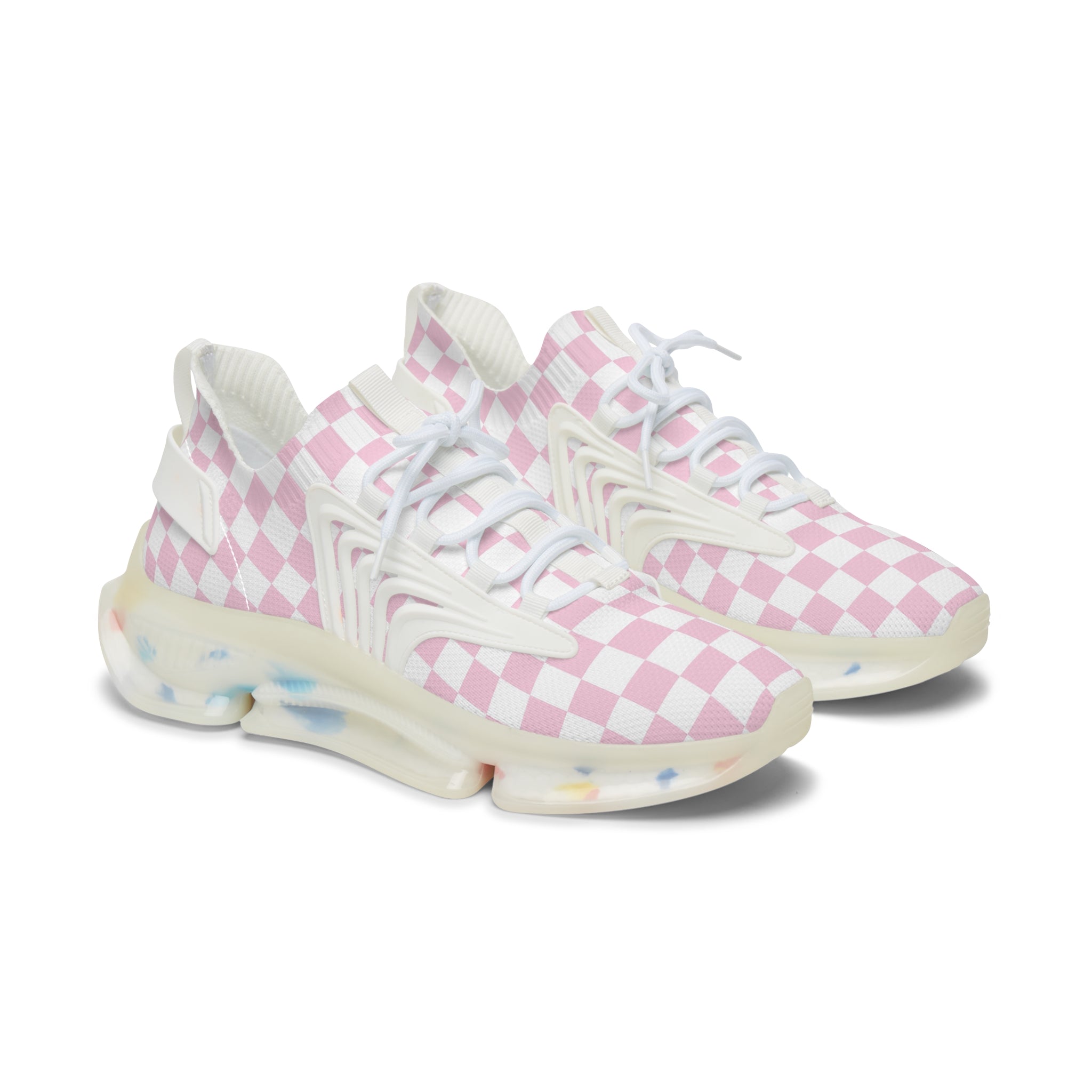 Pink Checkerboard Mesh Sneakers, Artsulli - Art is Long, Life is Short, Shoes, Color, White sole, Size, US 5.5, , , 48212956227232218277