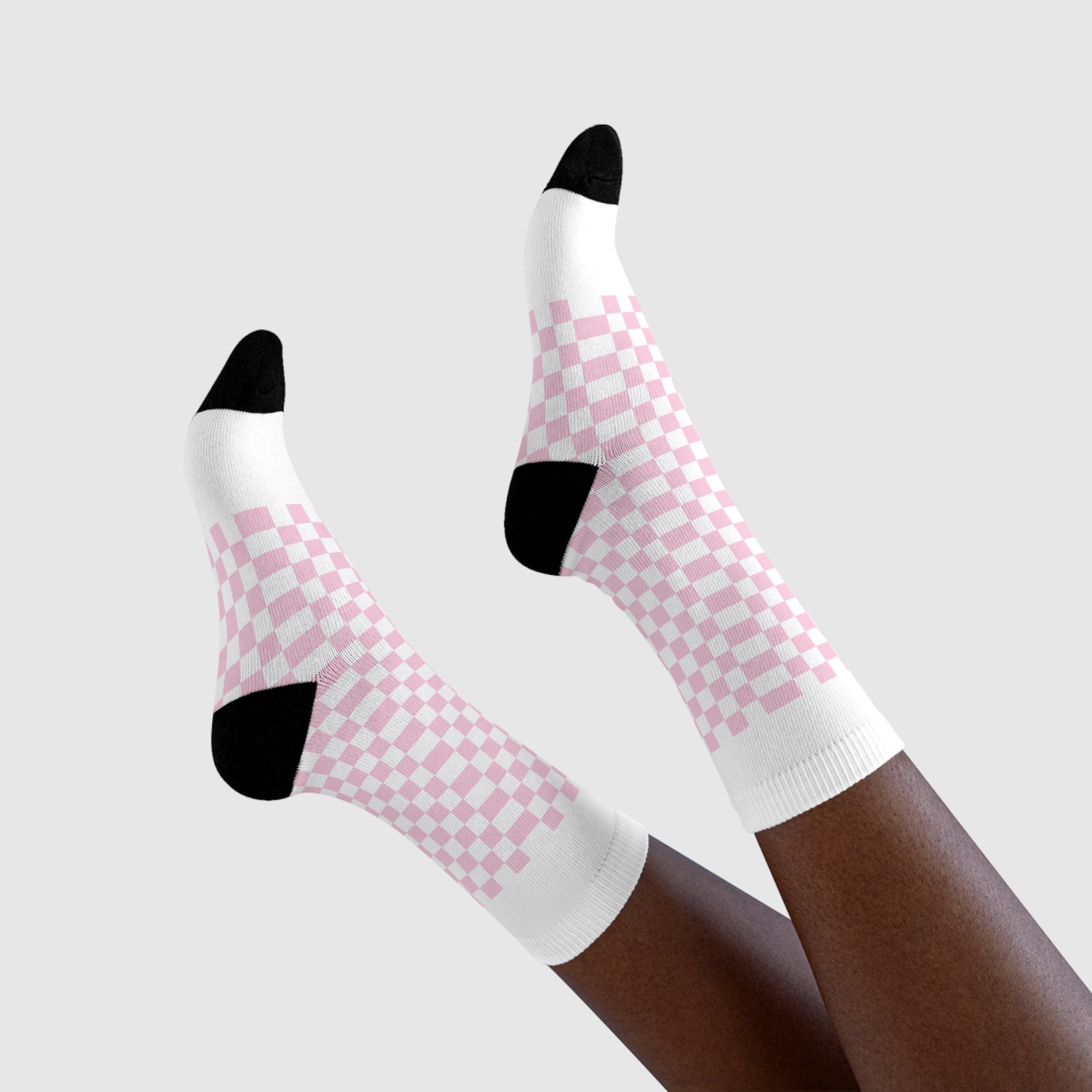 JAKKOUTTHEBXX Pink Checkerboard Sublimation Crew Socks 2025