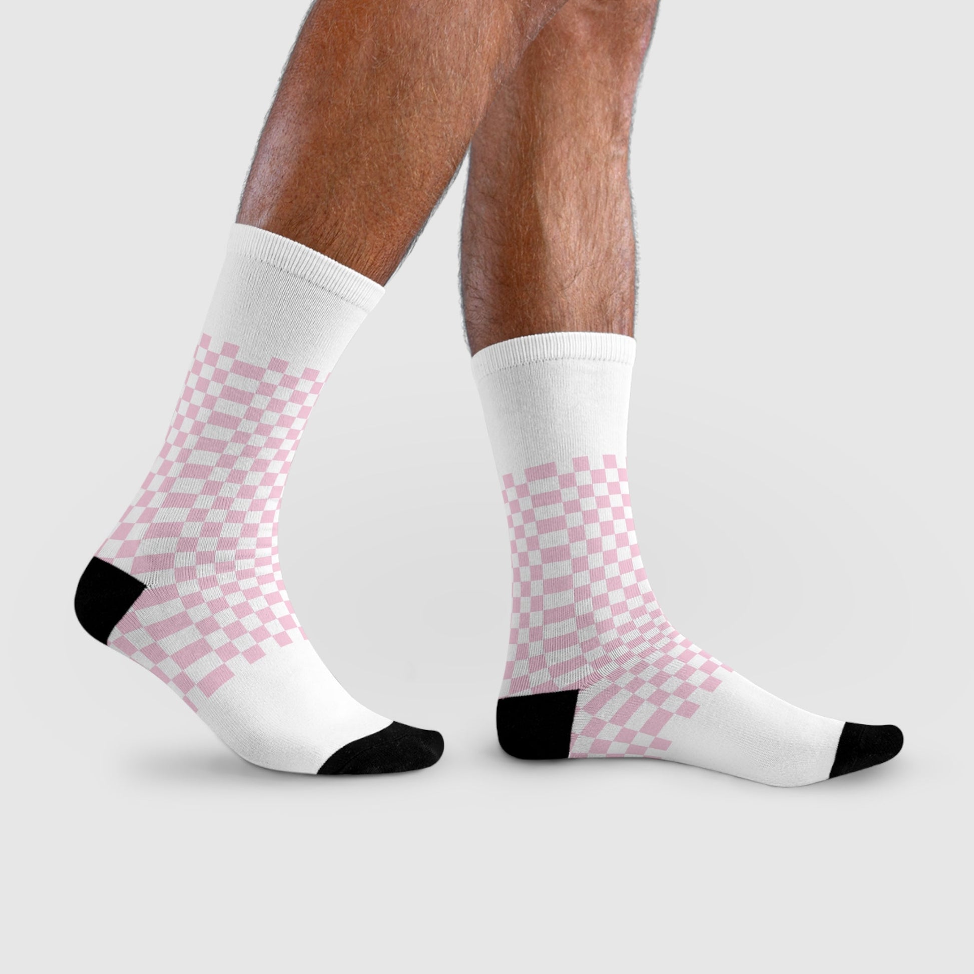JAKKOUTTHEBXX Pink Checkerboard Sublimation Crew Socks 2025