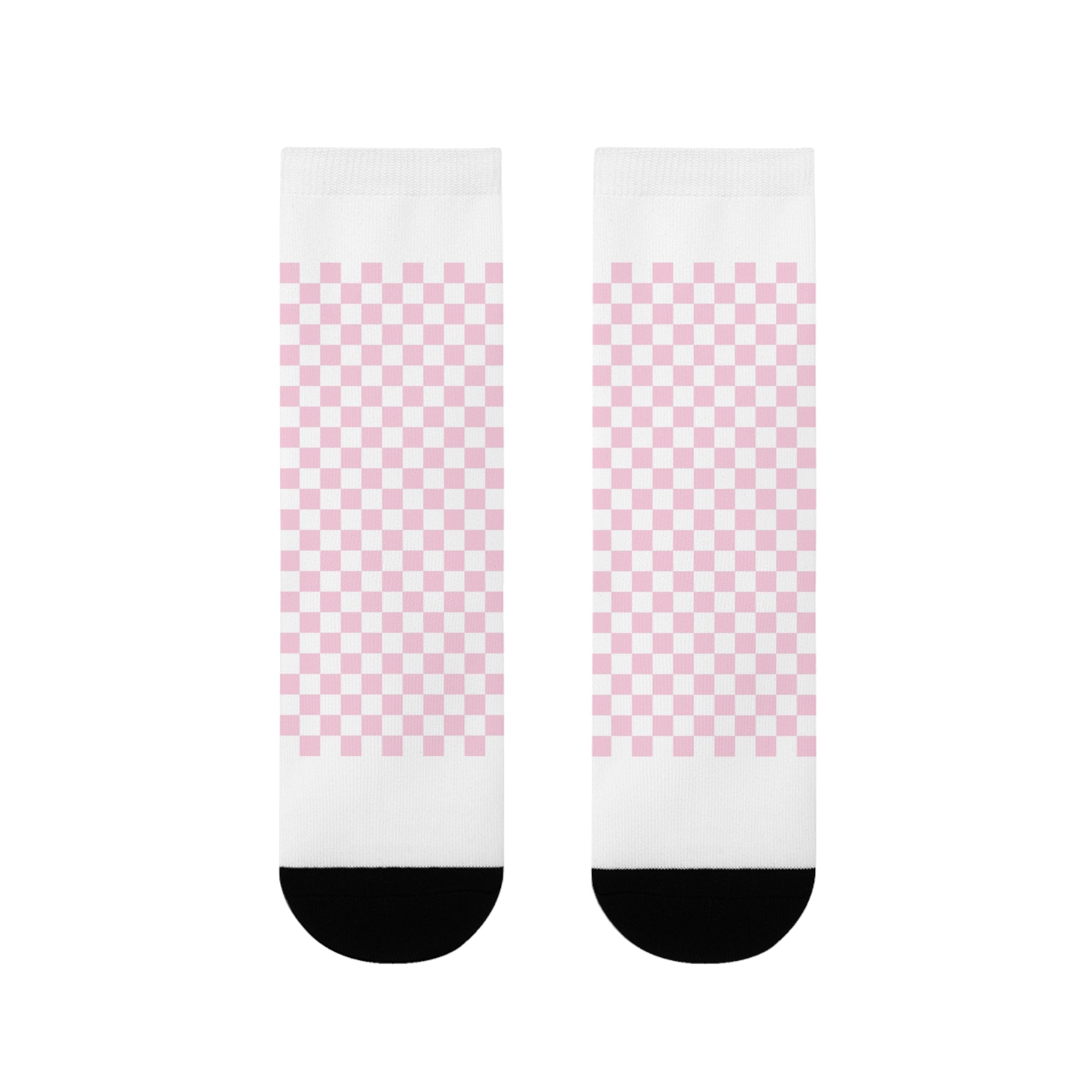 JAKKOUTTHEBXX Pink Checkerboard Sublimation Crew Socks 2025