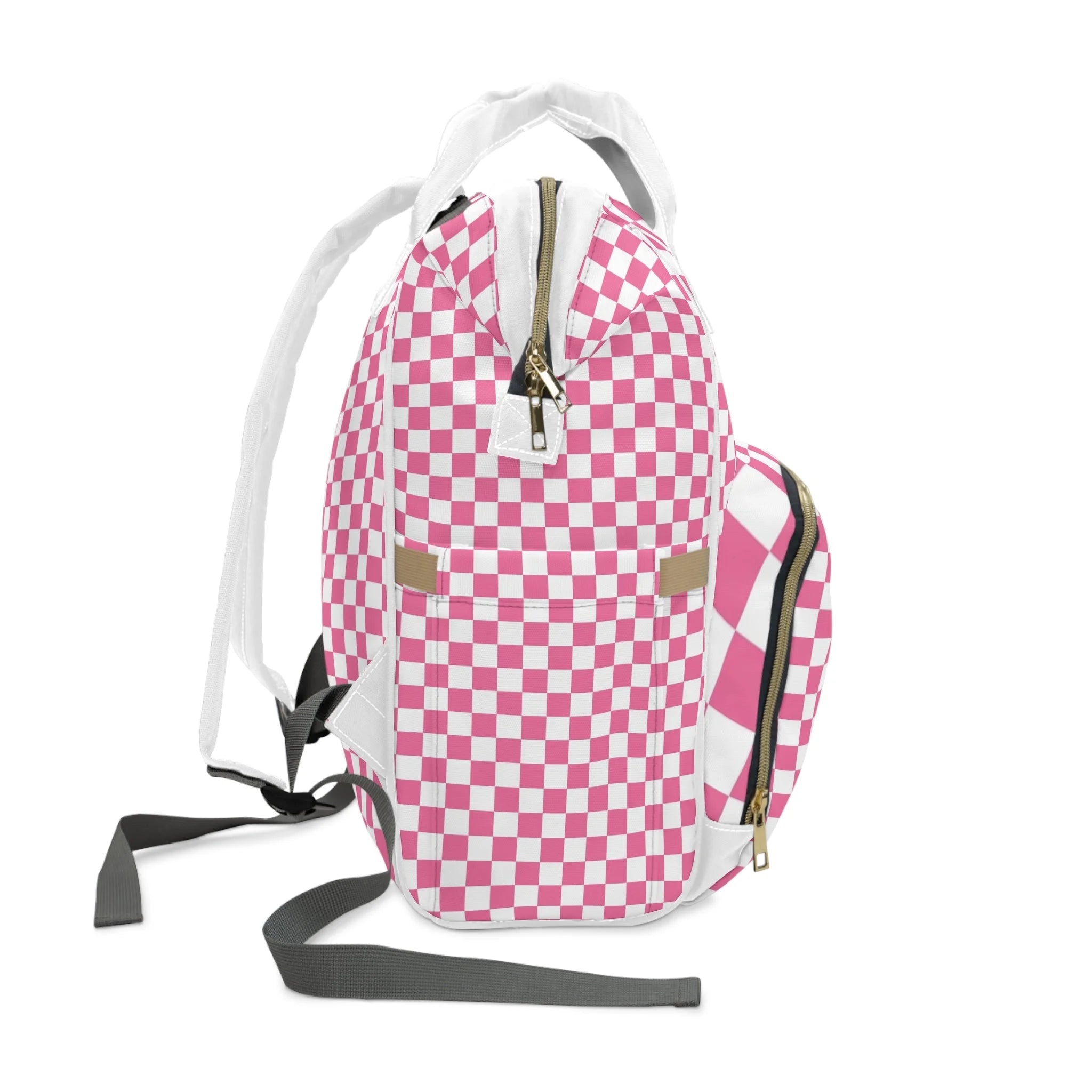 JAKKOUTTHEBXX Pink Checkered High-Grade Nylon Diaper Backpack 2025