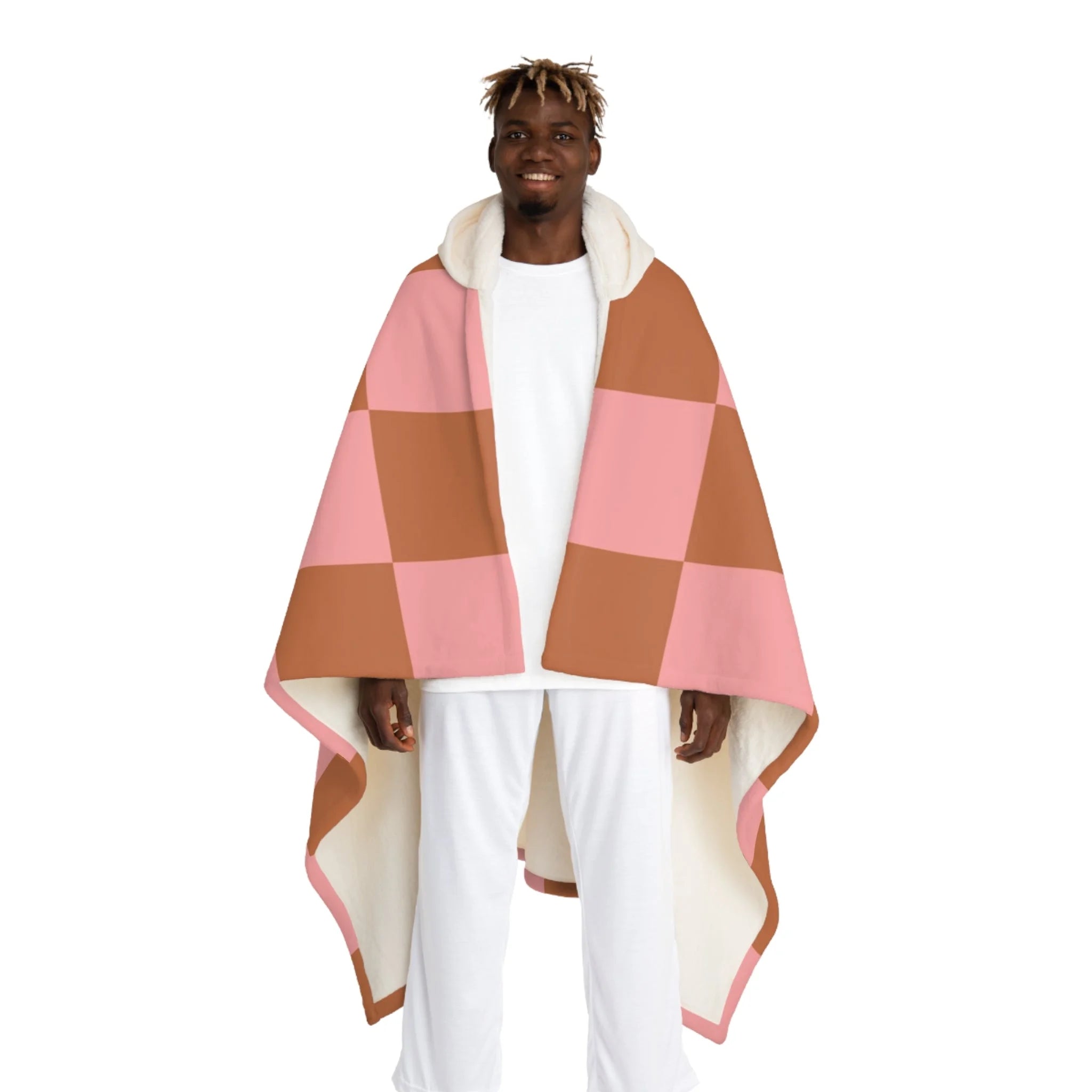 JAKKOUTTHEBXX Pink Checkered Hooded Sherpa Fleece Blanket 2025