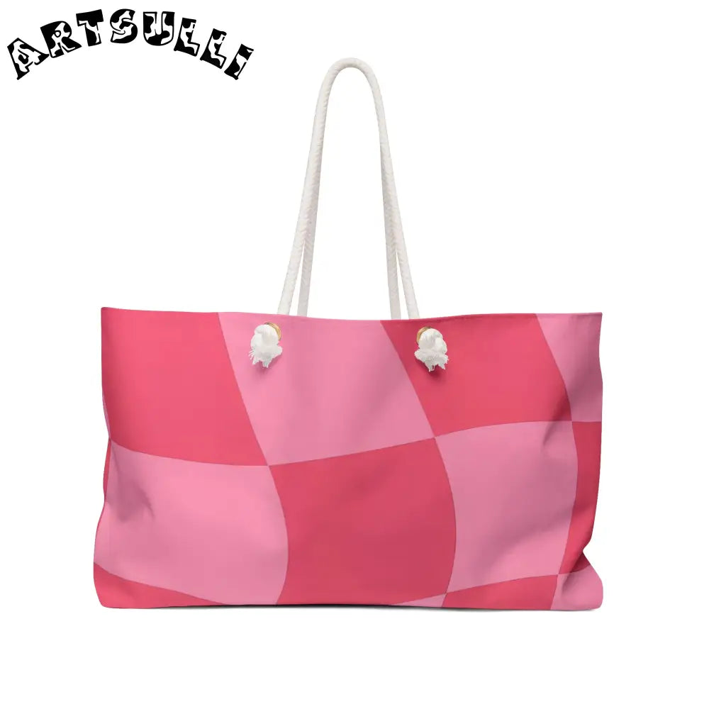 Pink Checkered Oversized Weekender Tote, Artsulli - Art is Long, Life is Short, Bags, Size, 24" × 13", , , , , 58859329491806