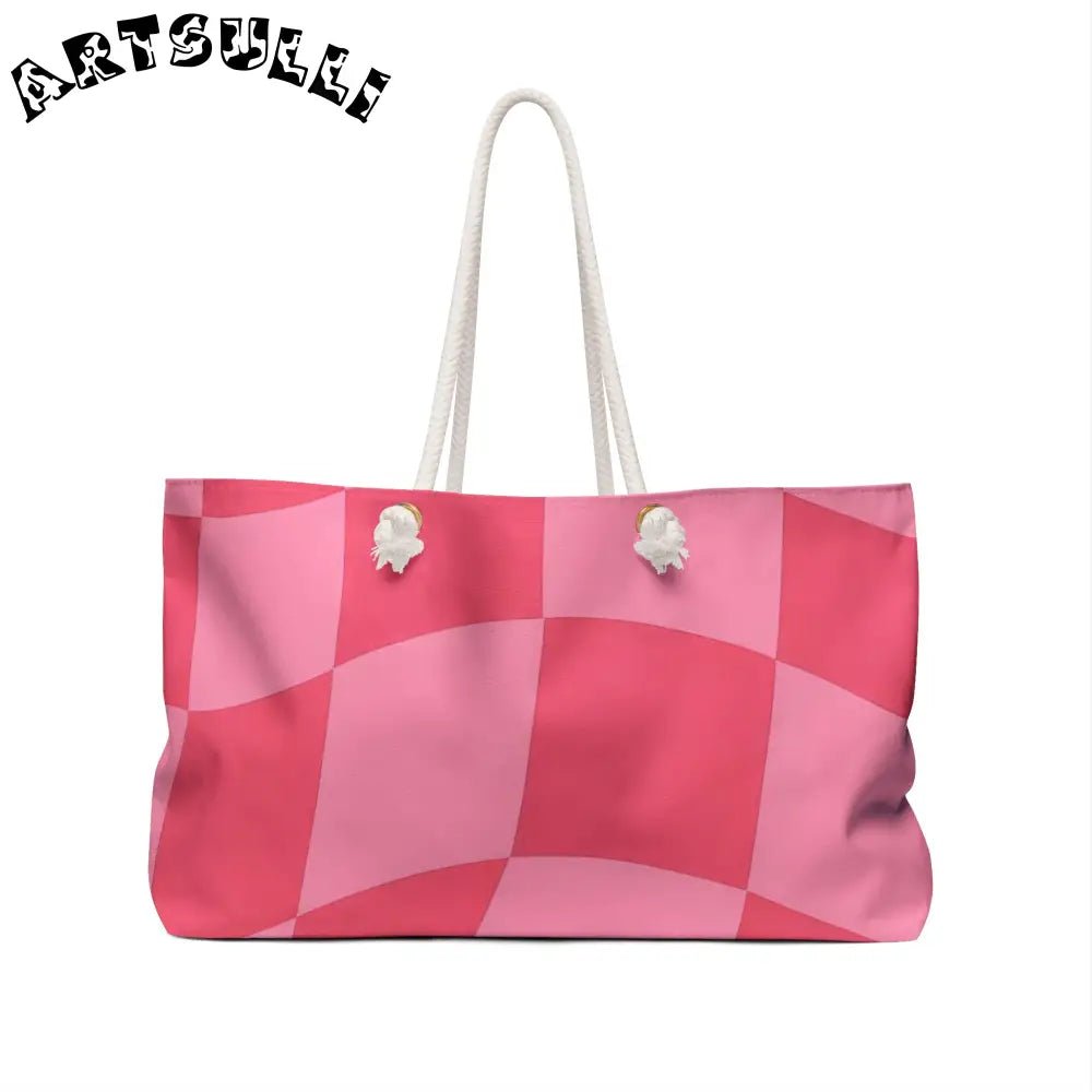 Pink Checkered Oversized Weekender Tote, Artsulli - Art is Long, Life is Short, Bags, , , , , , , 