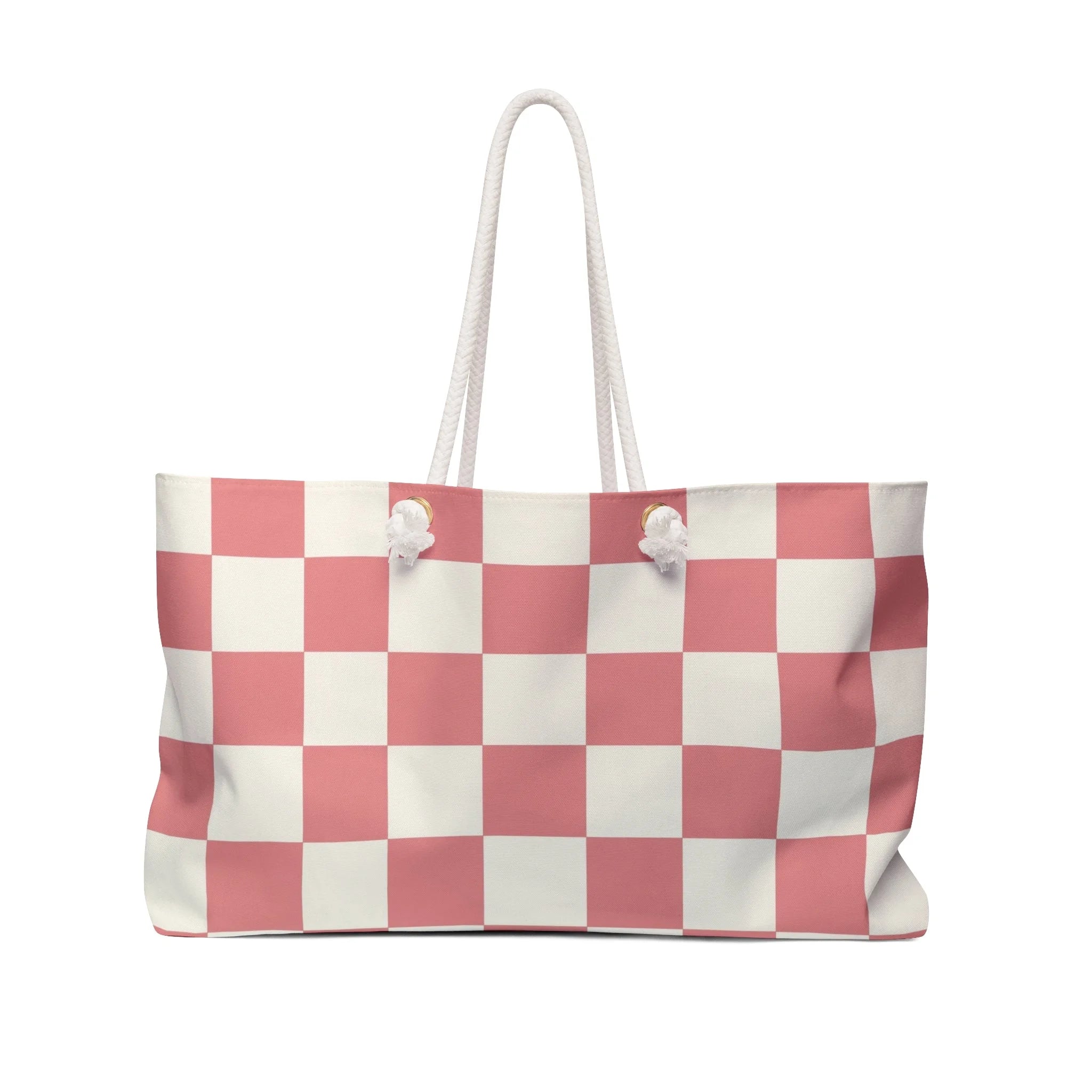 Pink Checkered Oversized Weekender Tote, Artsulli - Art is Long, Life is Short, Bags, Size, 24" × 13", , , , , 28515805066104236799