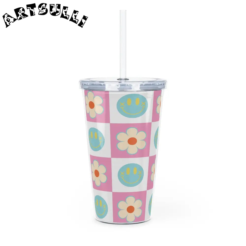Pink Checkered Plastic Tumbler for a Fun Drinking Experience, Artsulli - Art is Long, Life is Short, Mug, , , , , , , 