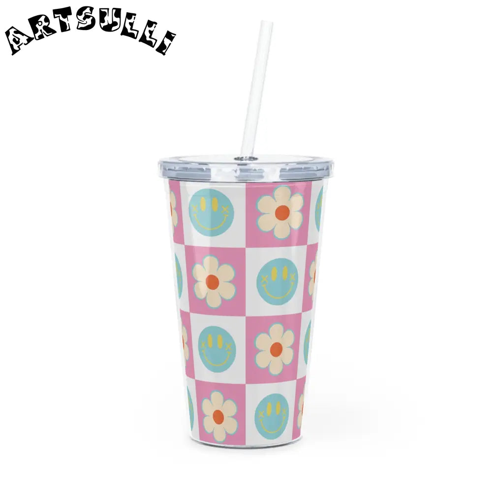 Pink Checkered Plastic Tumbler for a Fun Drinking Experience, Artsulli - Art is Long, Life is Short, Mug, Size, 20oz, Color, Transparent, , , 31621998667012020199