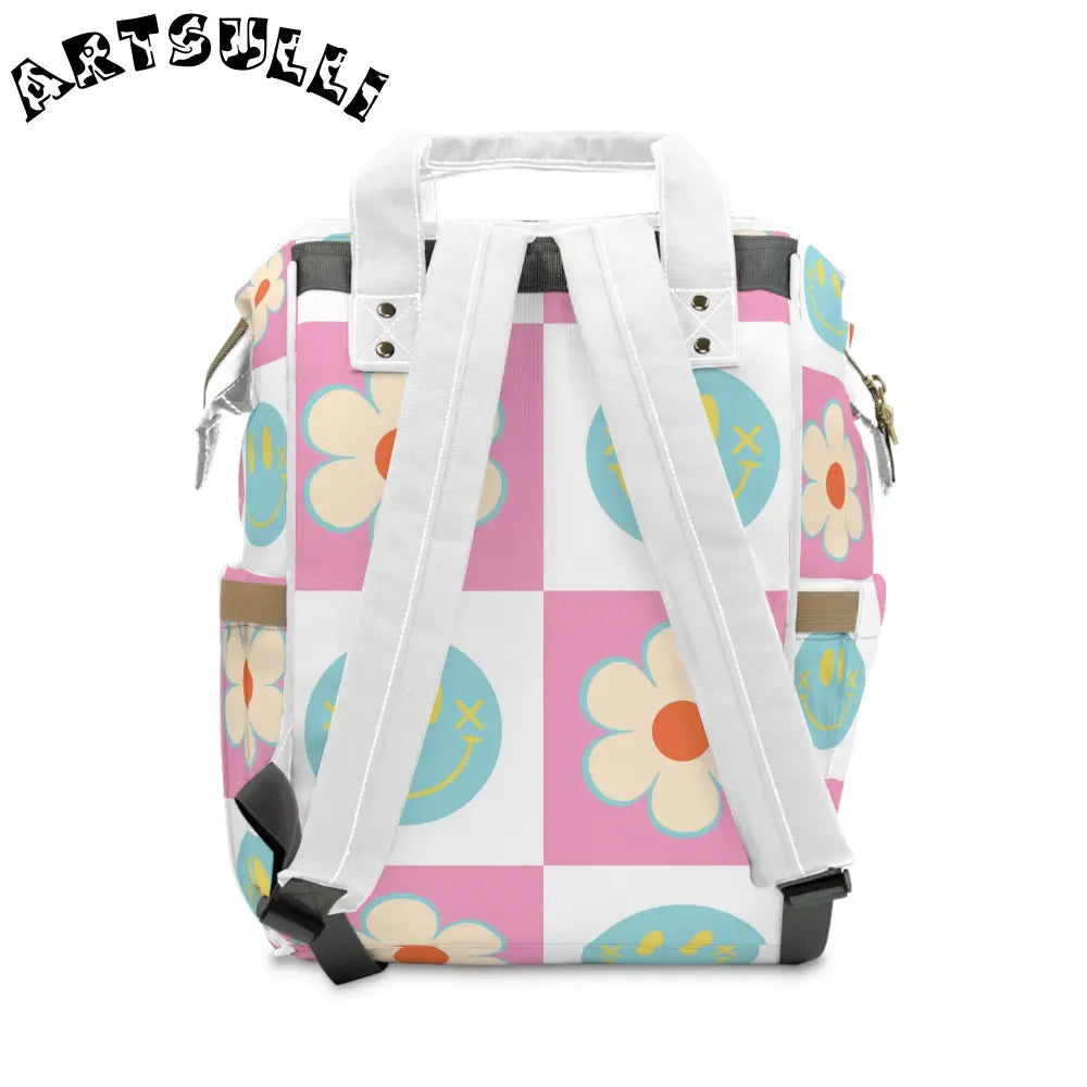 JAKKOUTTHEBXX Pink Checkered Smiley Face Diaper Backpack 2025