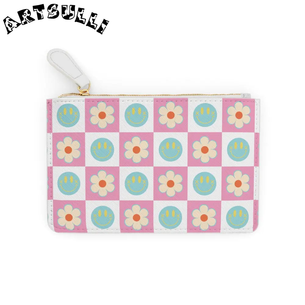 Pink Checkered Smiley Personalized Clutch Bag, Artsulli - Art is Long, Life is Short, Bags, , , , , , , 