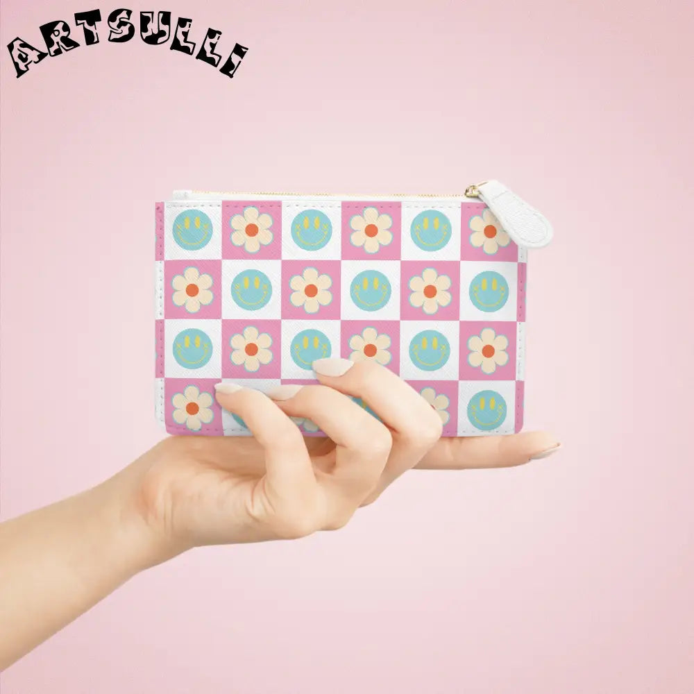 Pink Checkered Smiley Personalized Clutch Bag, Artsulli - Art is Long, Life is Short, Bags, , , , , , , 